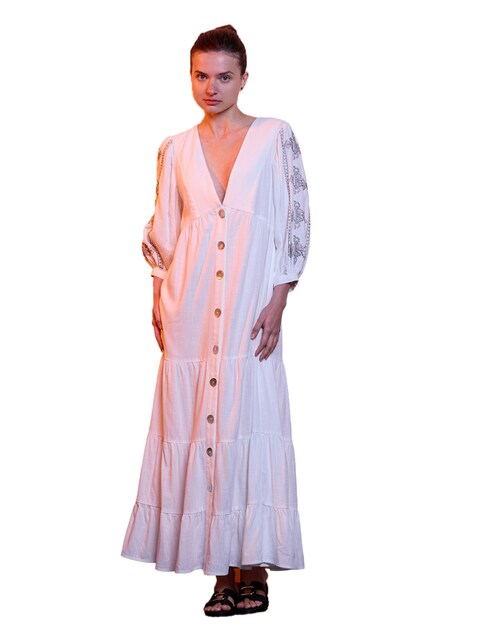 Imagem 0 de Vestido em linho com bordados nas mangas