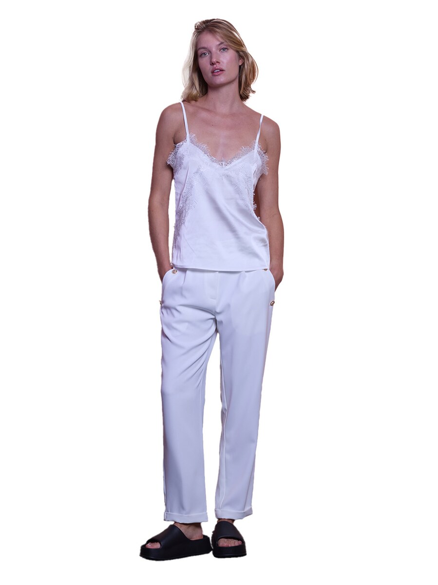 Top acetinado com pormenores em renda Branco-1