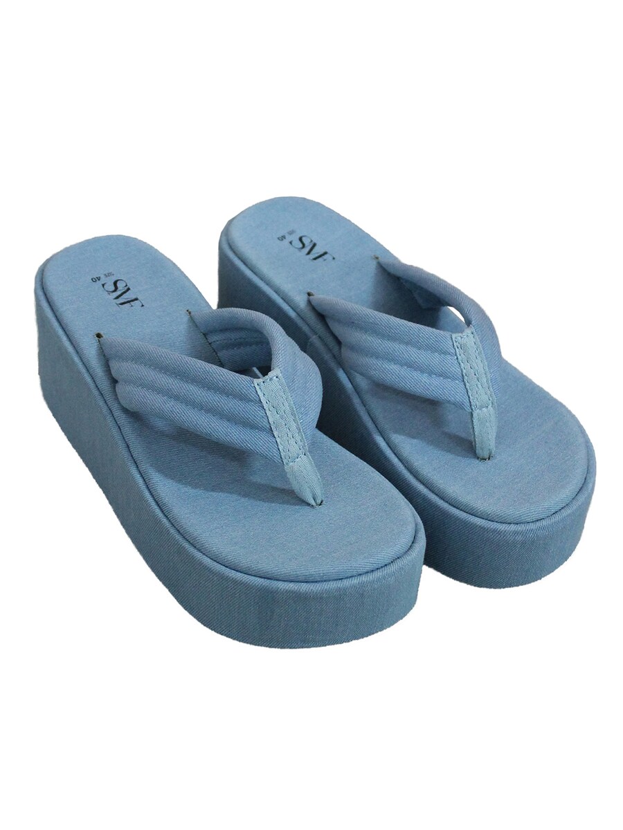 Sandálias plataforma em ganga Azul-1