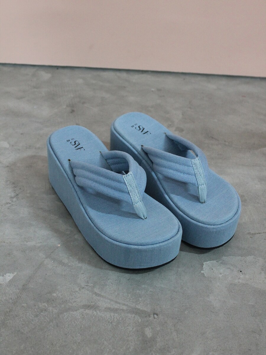 Sandálias plataforma em ganga Azul-2