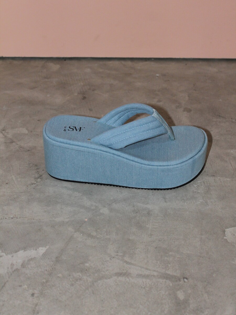 Sandálias plataforma em ganga Azul-3