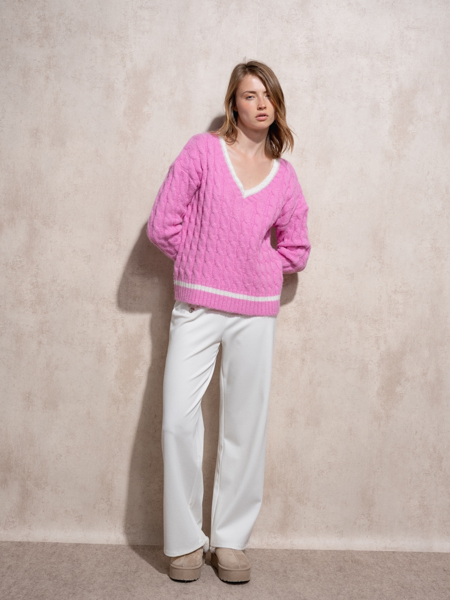 Camisola de malha com decote em bico Fúcsia-2