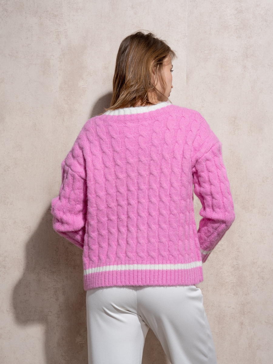 Camisola de malha com decote em bico Fúcsia-5