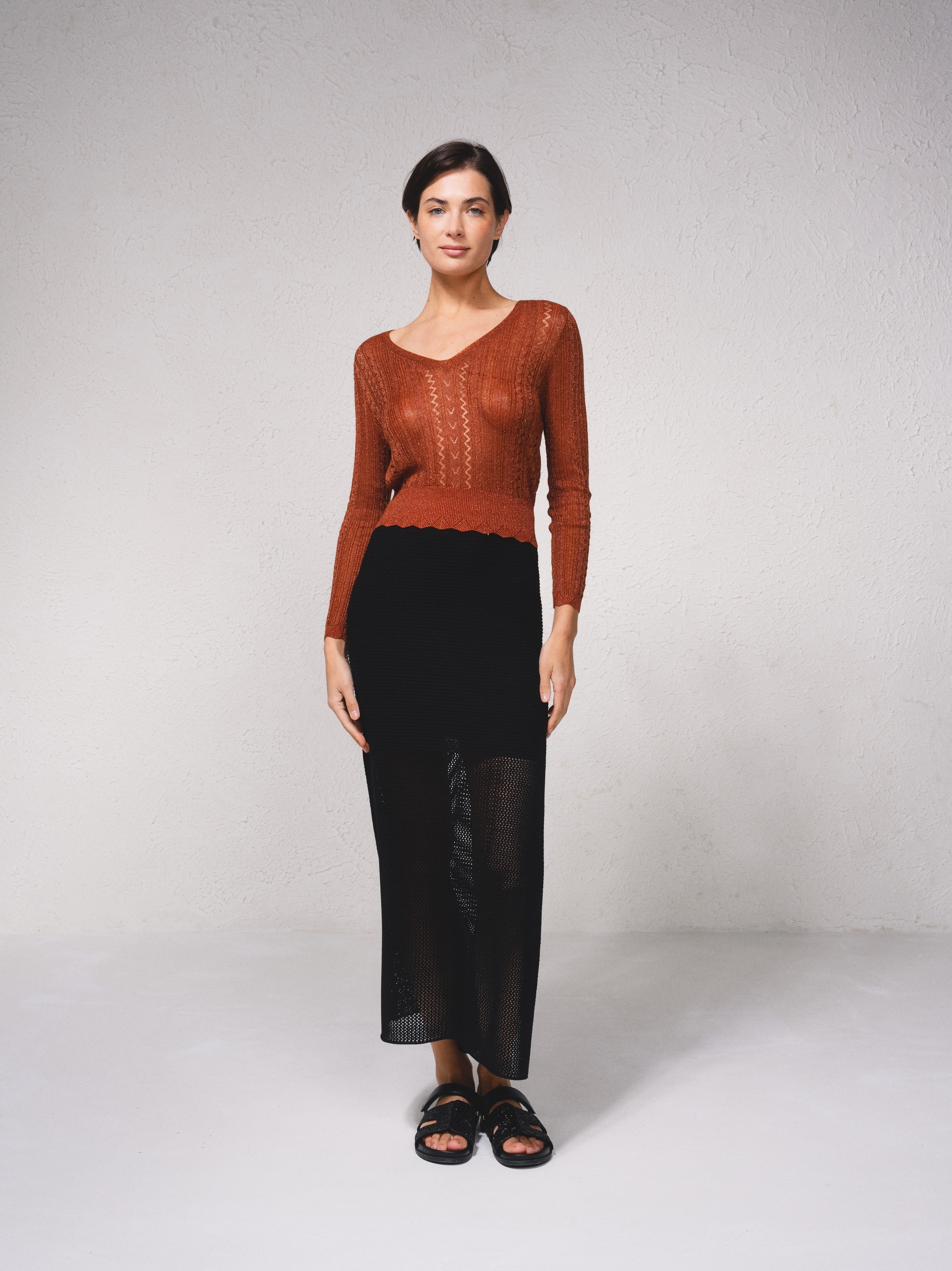 Camisola crop em croché Bege-2