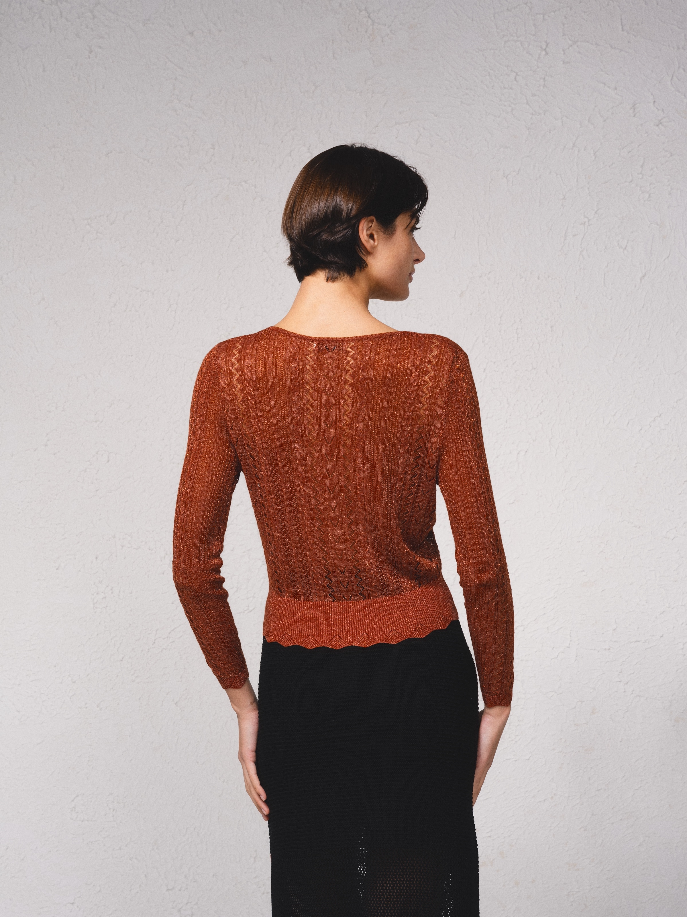 Camisola crop em croché Bege-6