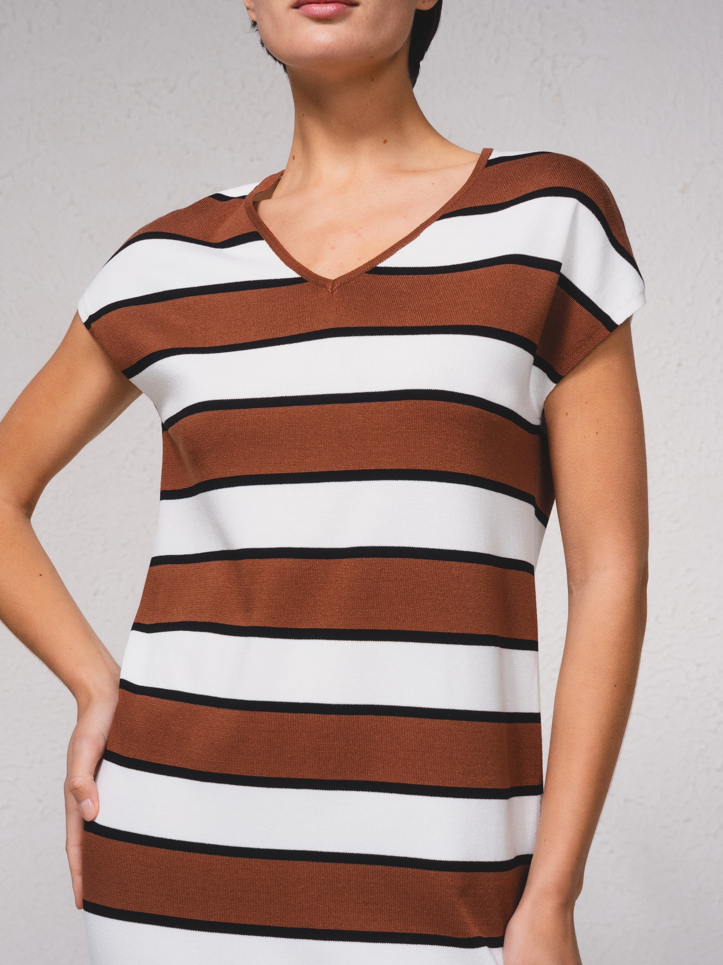Vestido midi às riscas Castanho-5