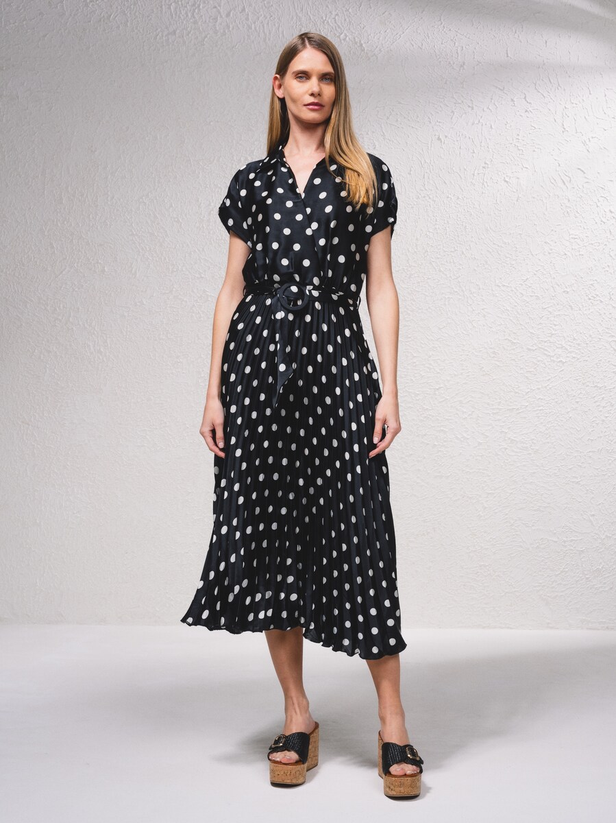 Vestido midi com plissado Preto-2