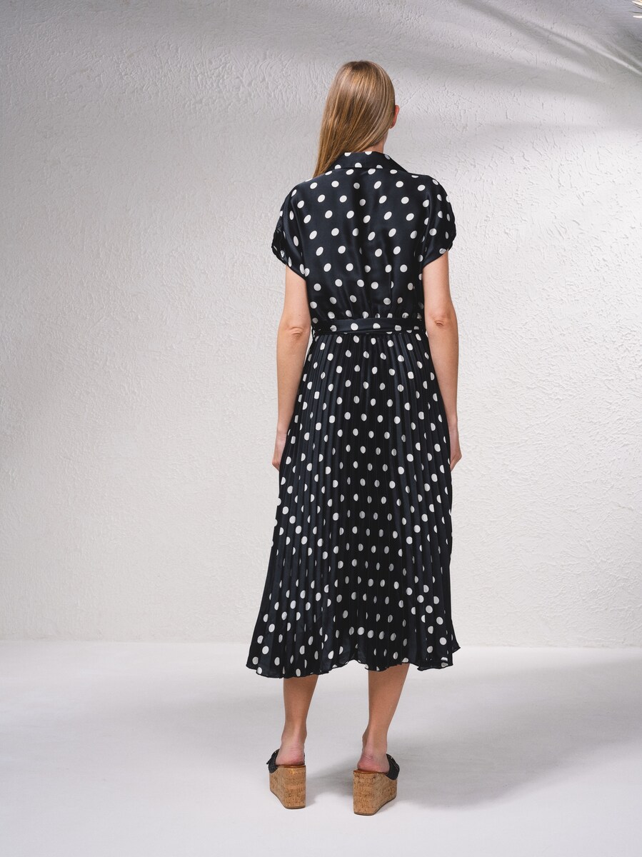 Vestido midi com plissado Preto-4