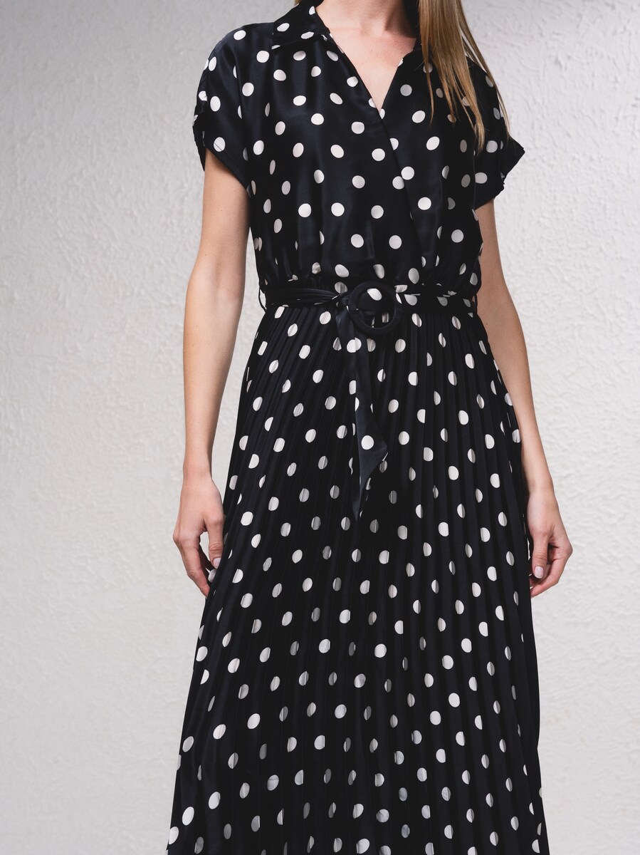 Vestido midi com plissado Preto-6