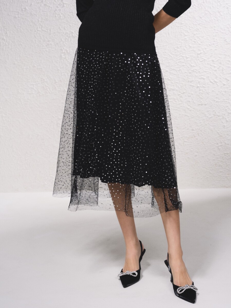 Saia em tule com brilhos Preto-3