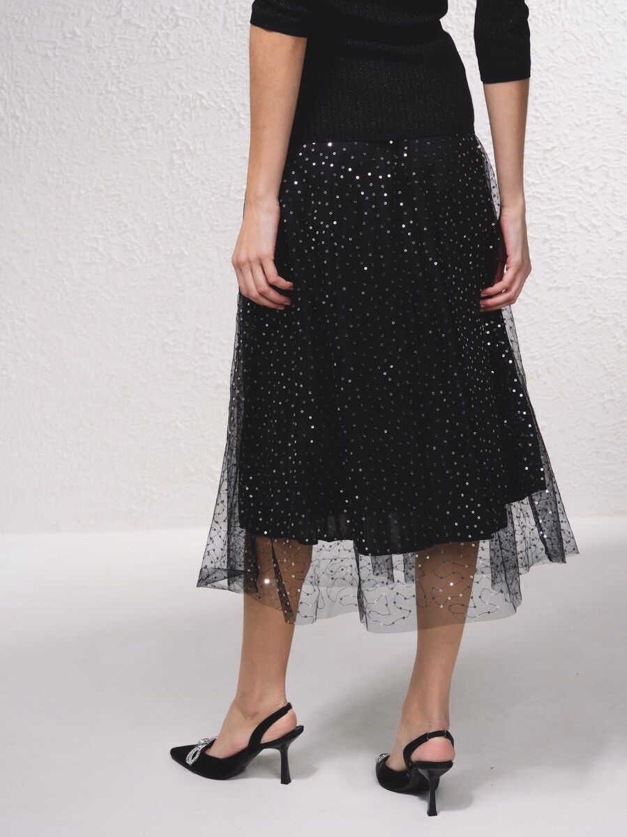 Saia em tule com brilhos Preto-5