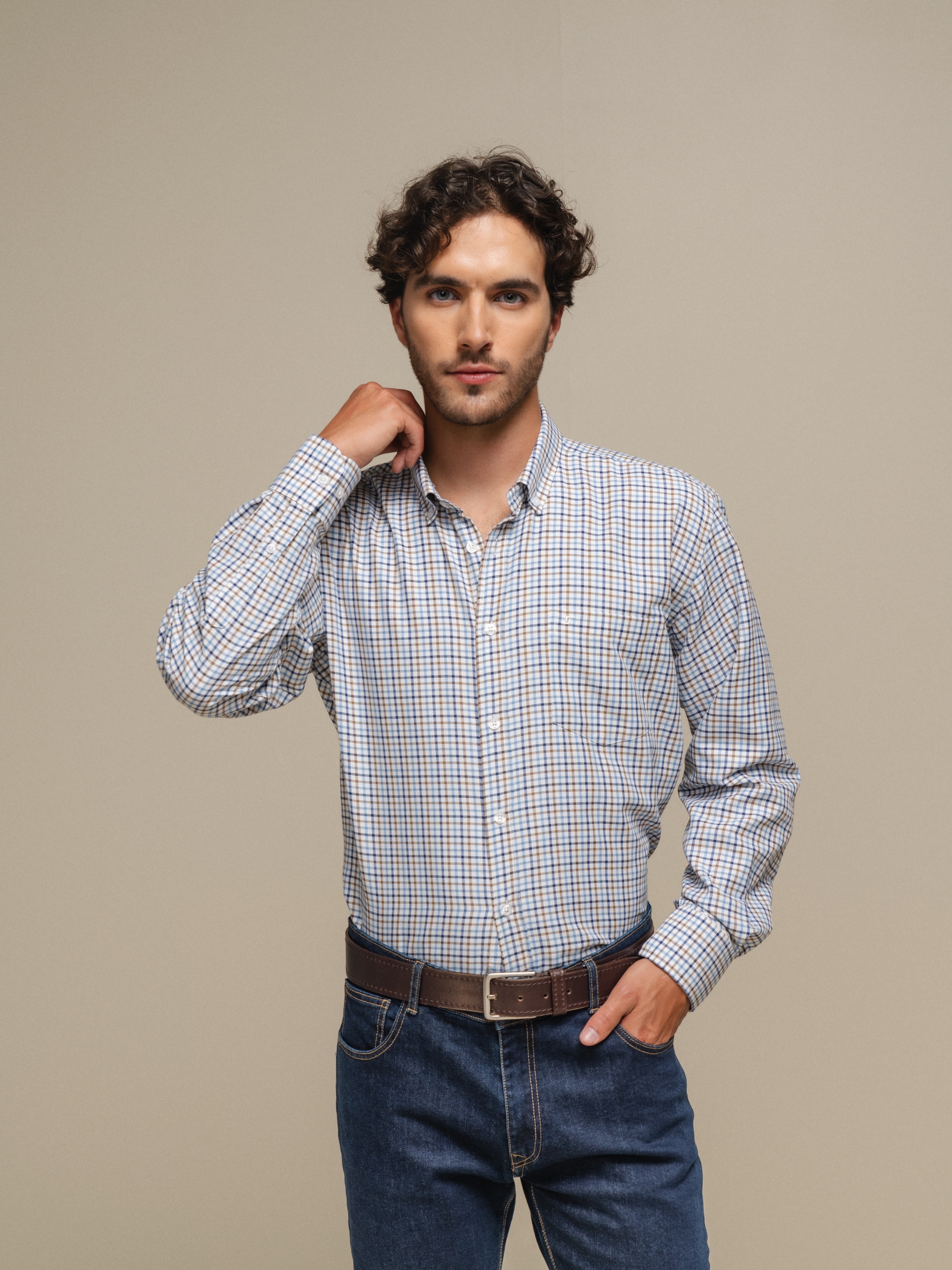 Camisa clássica xadrez Azul-3