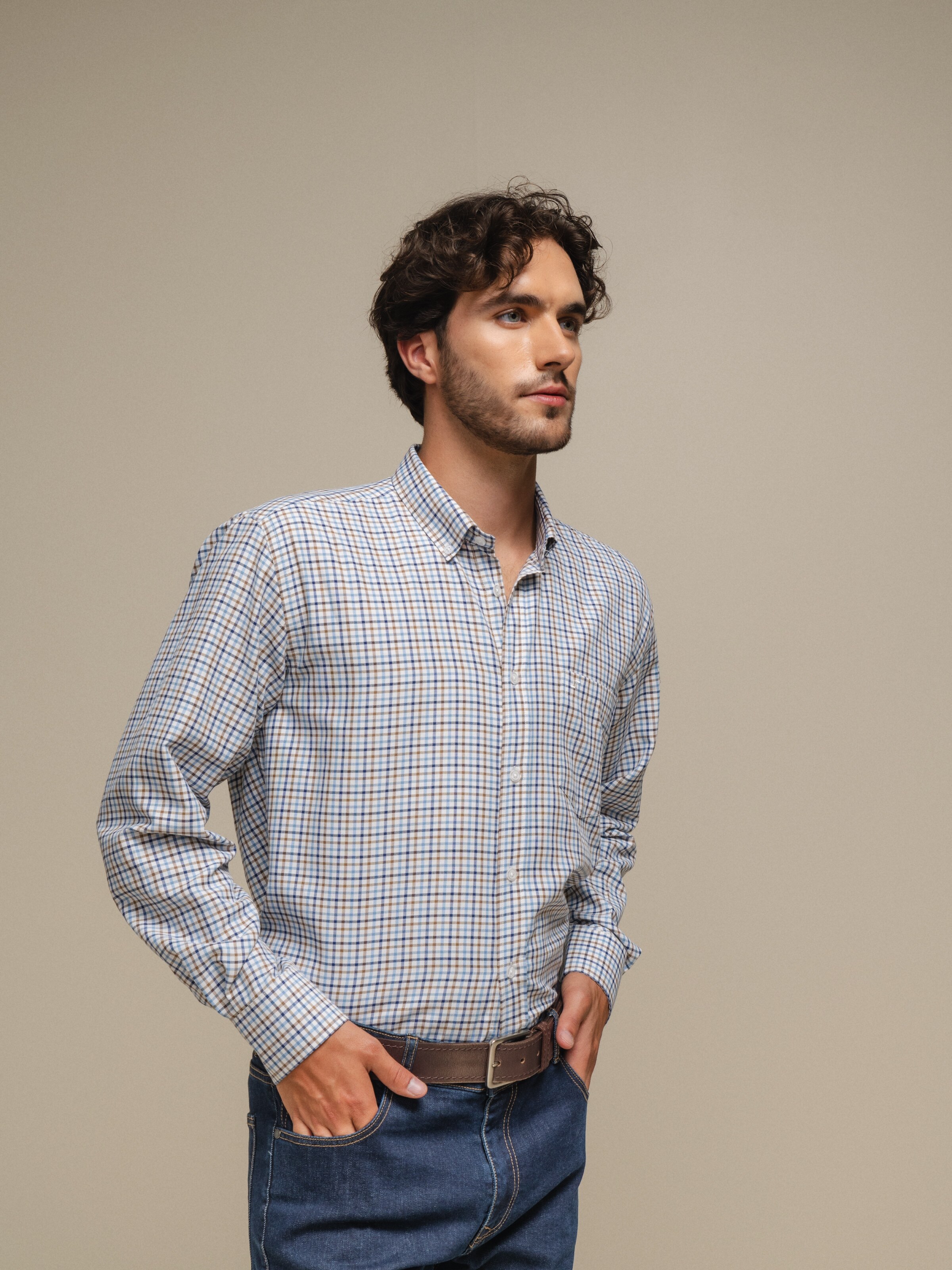 Camisa clássica xadrez Azul-4