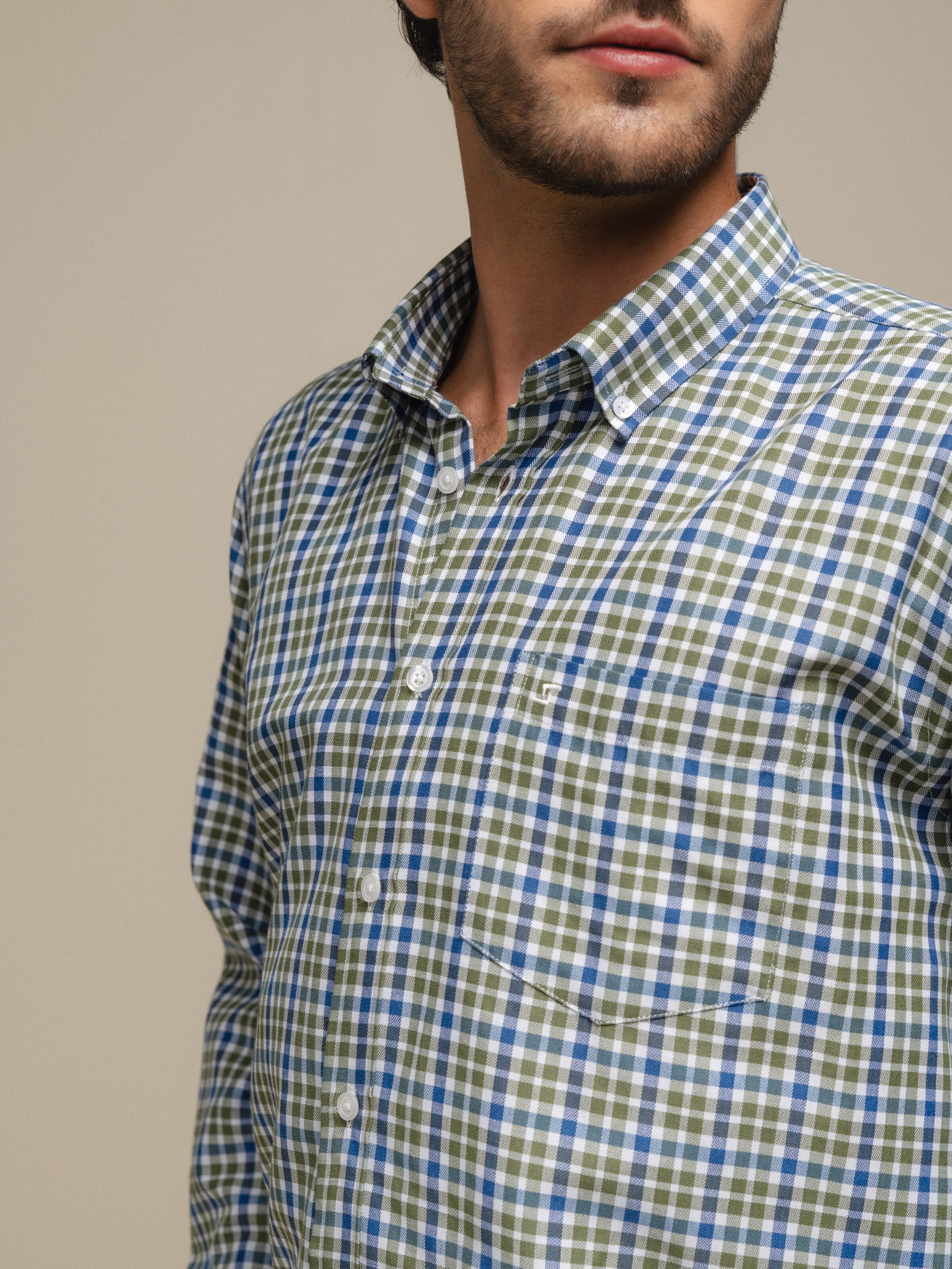 Camisa clássica xadrez Caqui-5