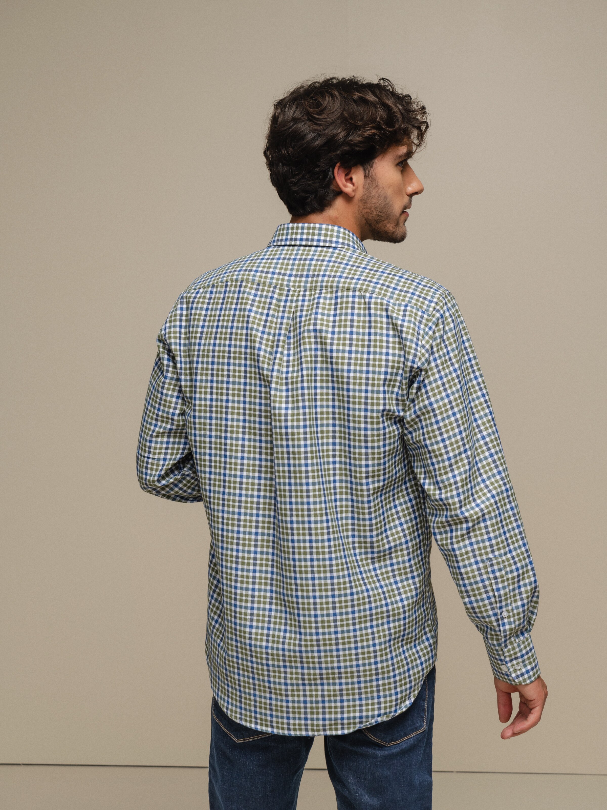 Camisa clássica xadrez Caqui-6