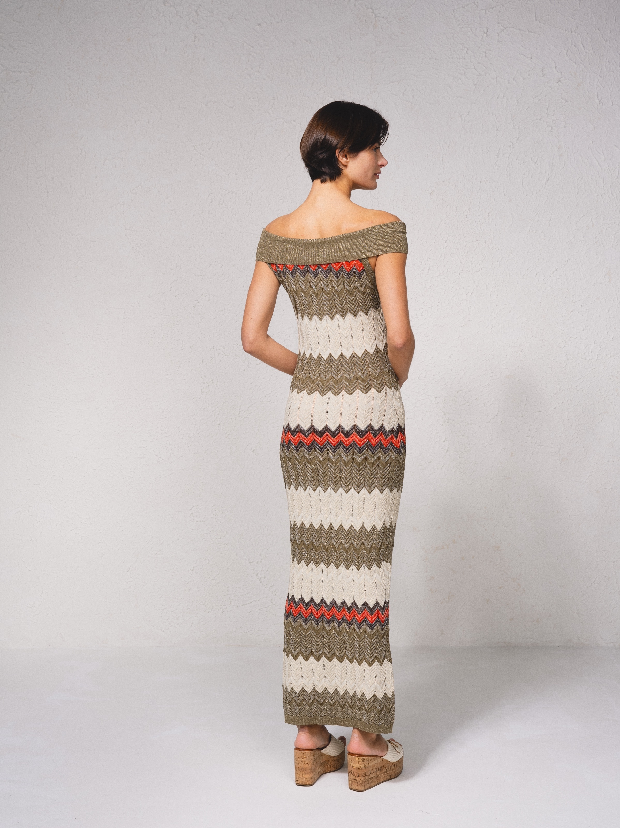 Vestido comprido de mistura de lurex Caqui-4