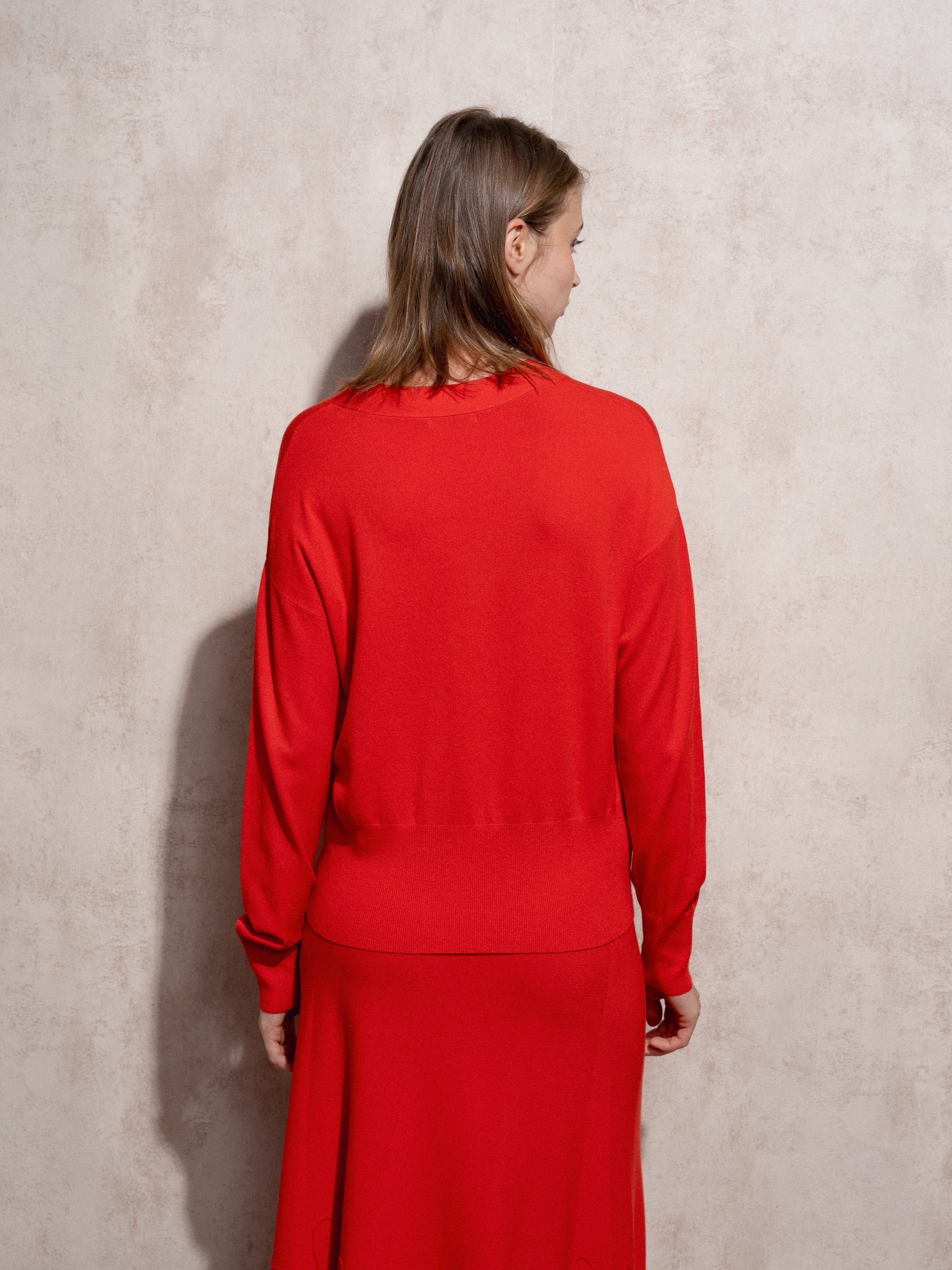Conjunto saia e casaco em malha fina Vermelho-5