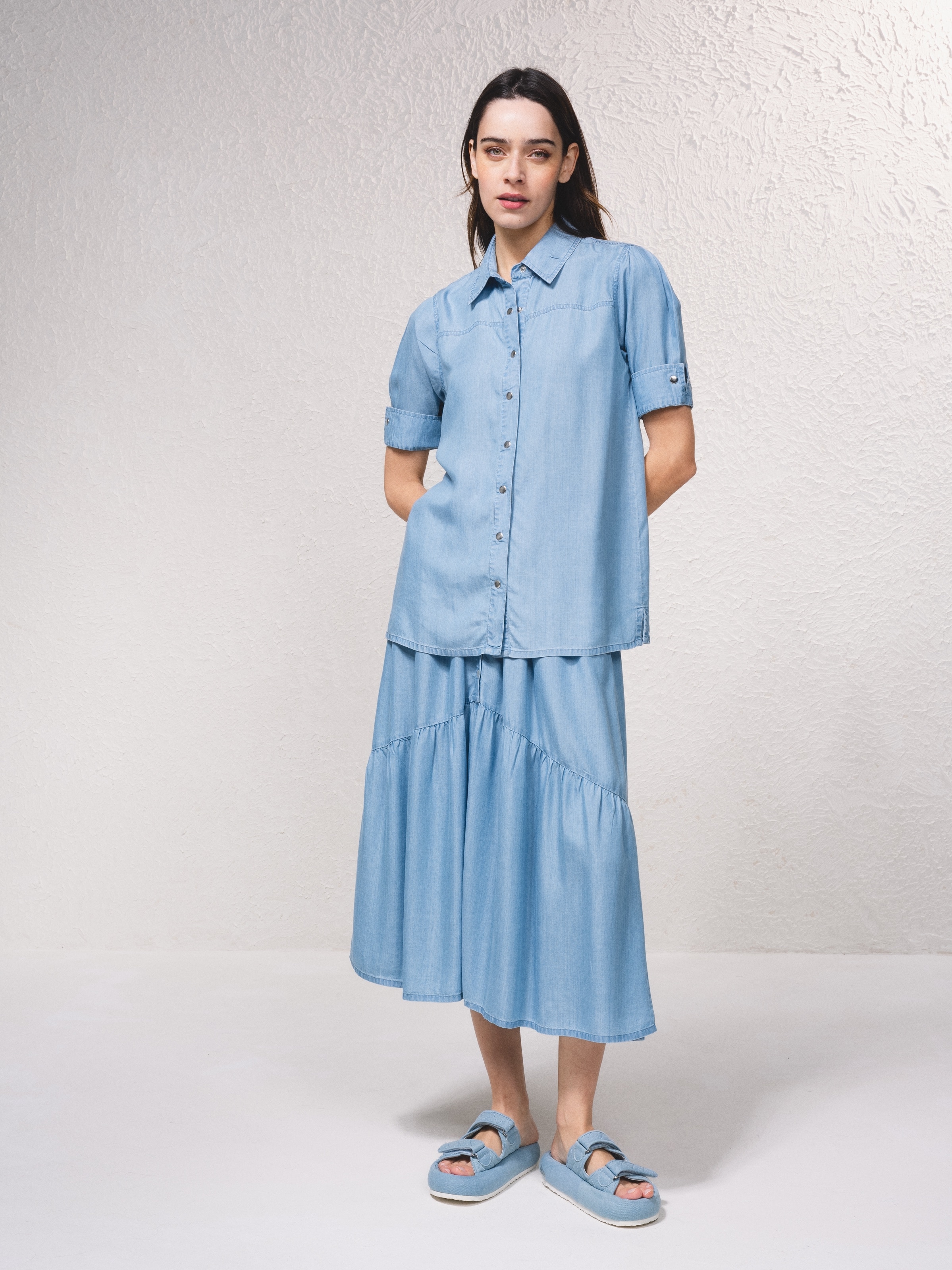 Camisa fluida em tencel Azul-2