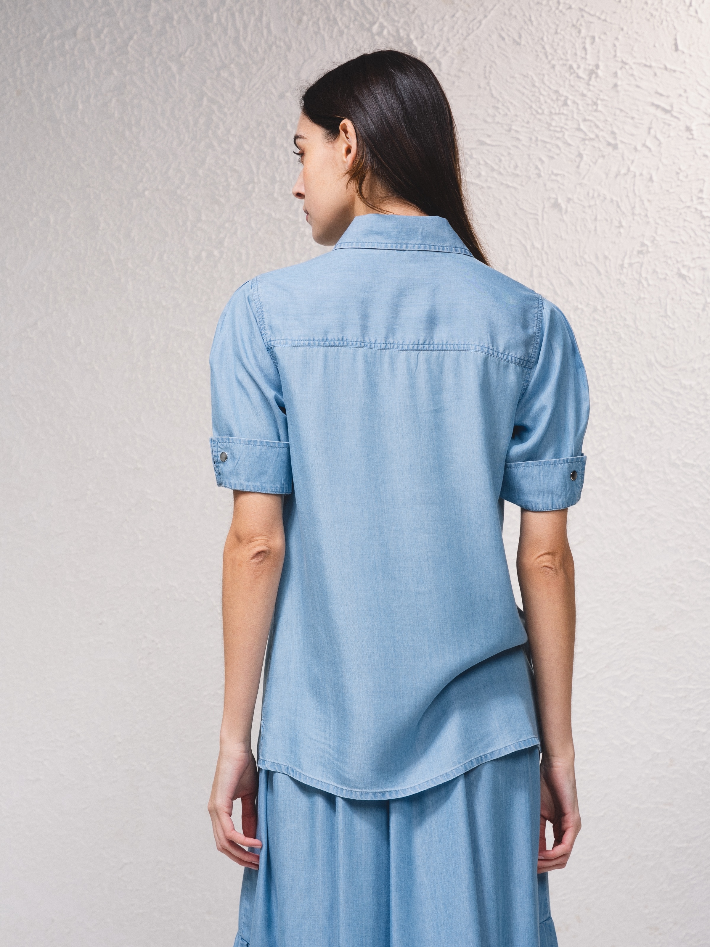 Camisa fluida em tencel Azul-5