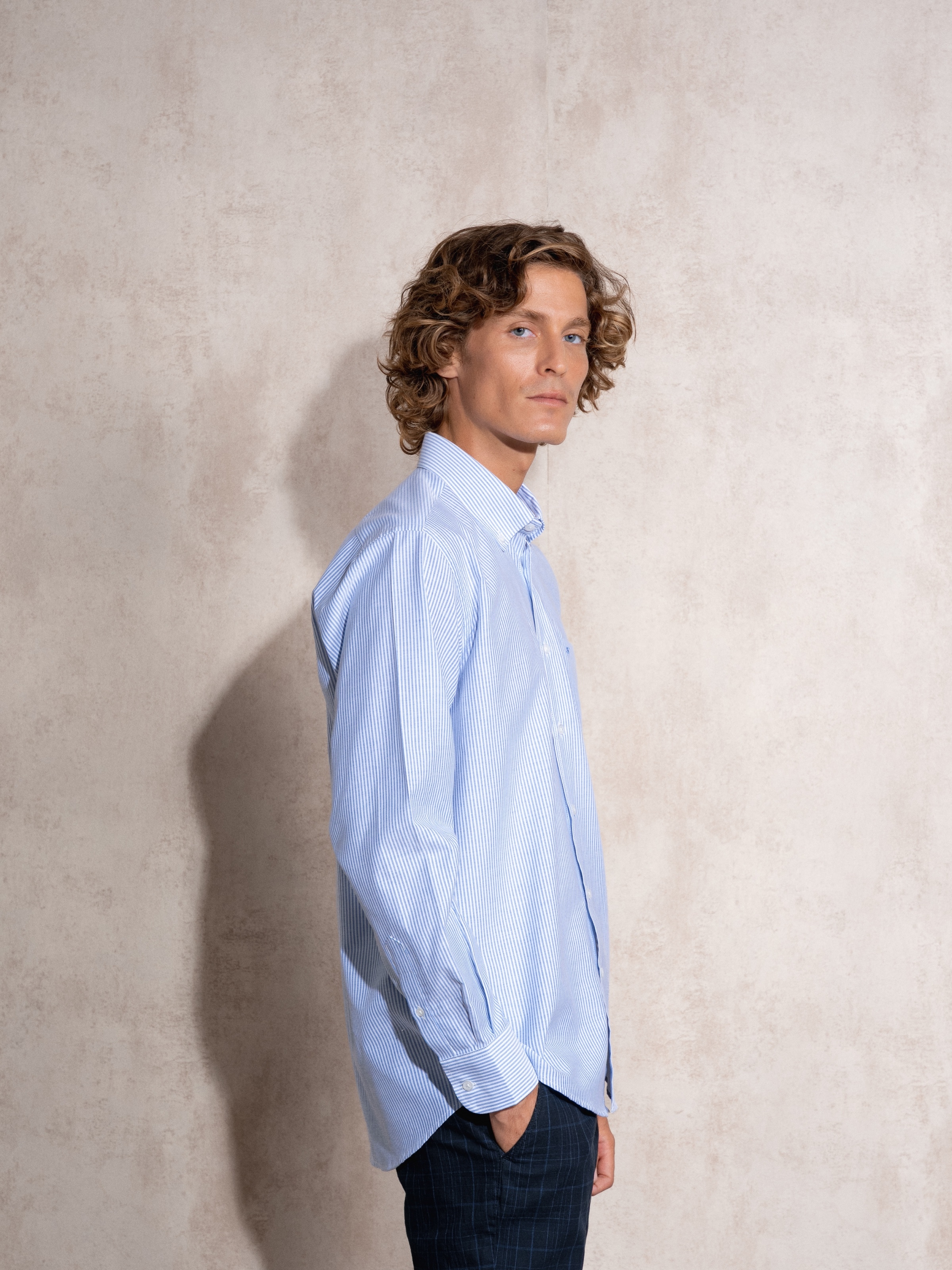 Camisa às riscas Azul-4