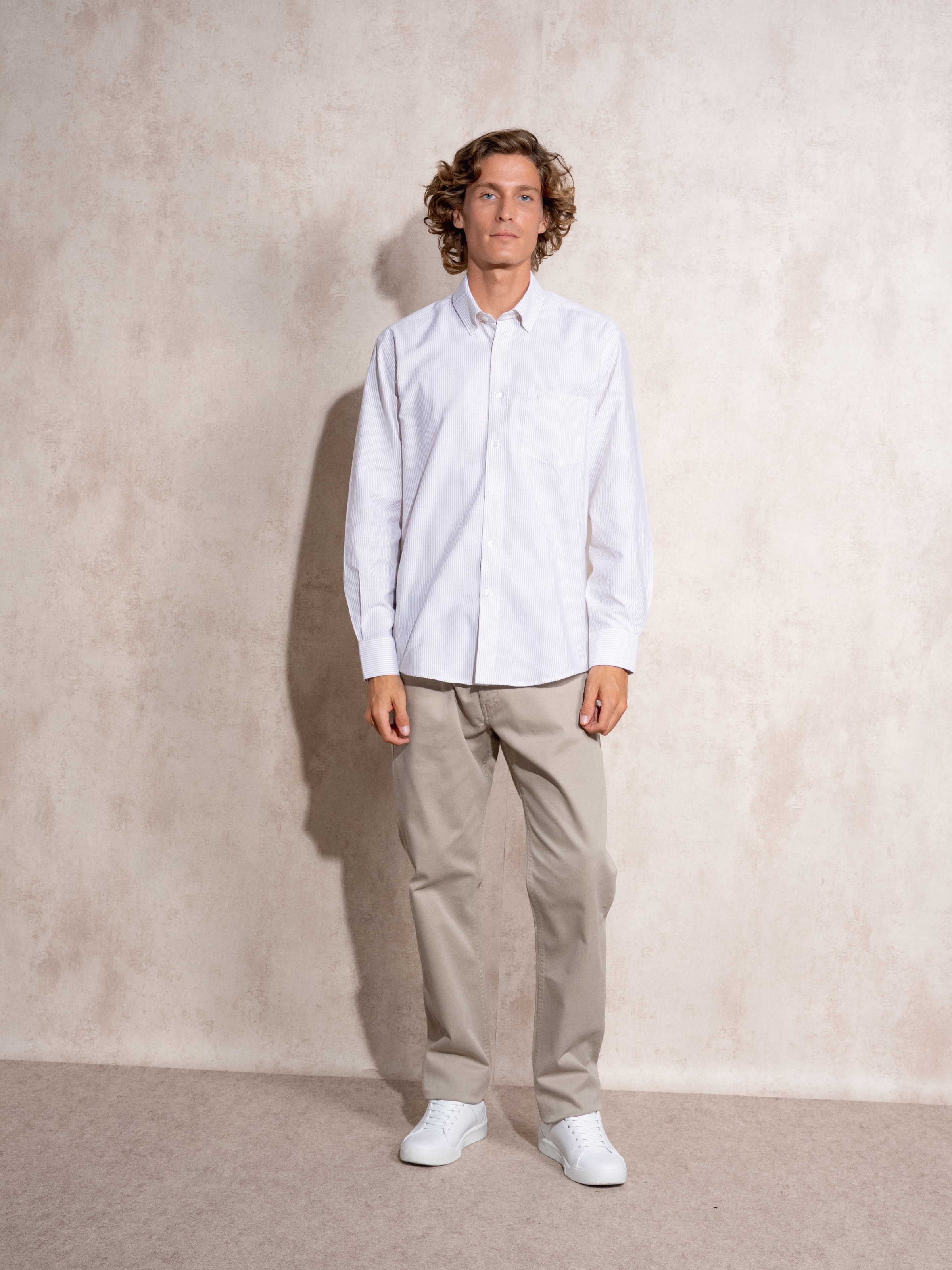 Camisa às riscas Bege-3