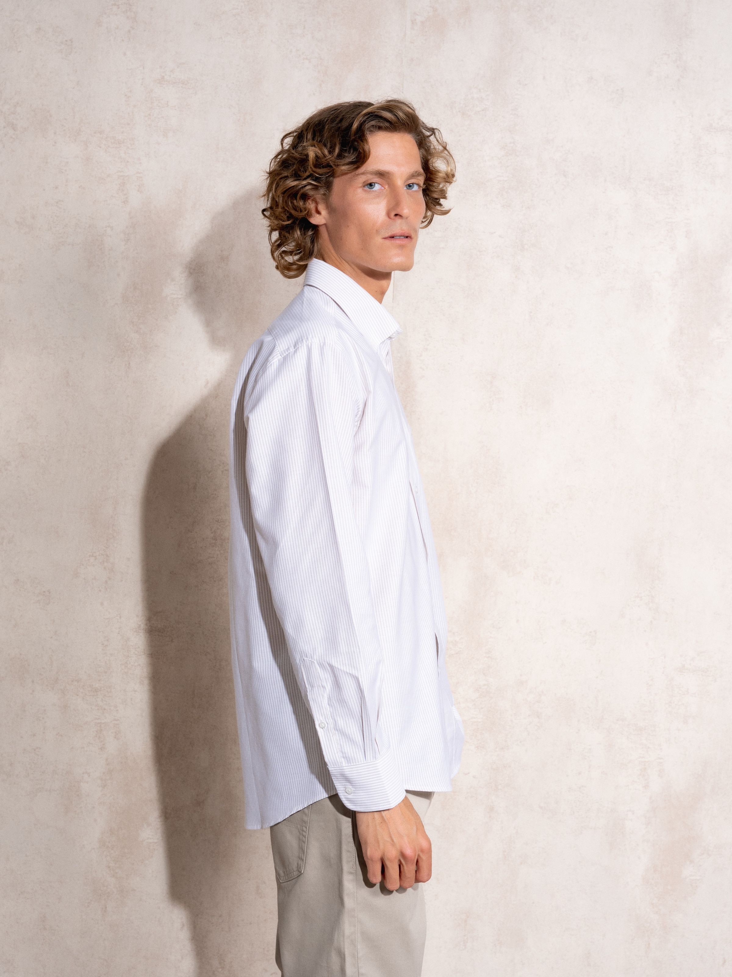 Camisa às riscas Bege-4