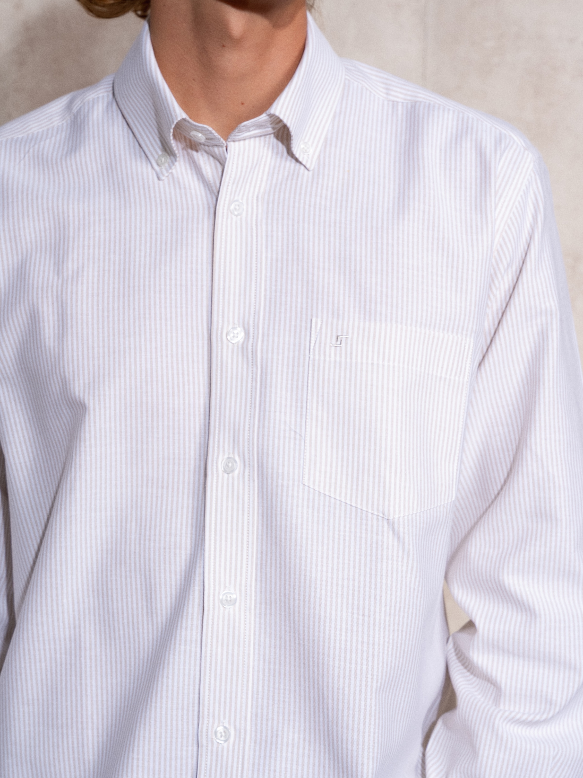 Camisa às riscas Bege-5