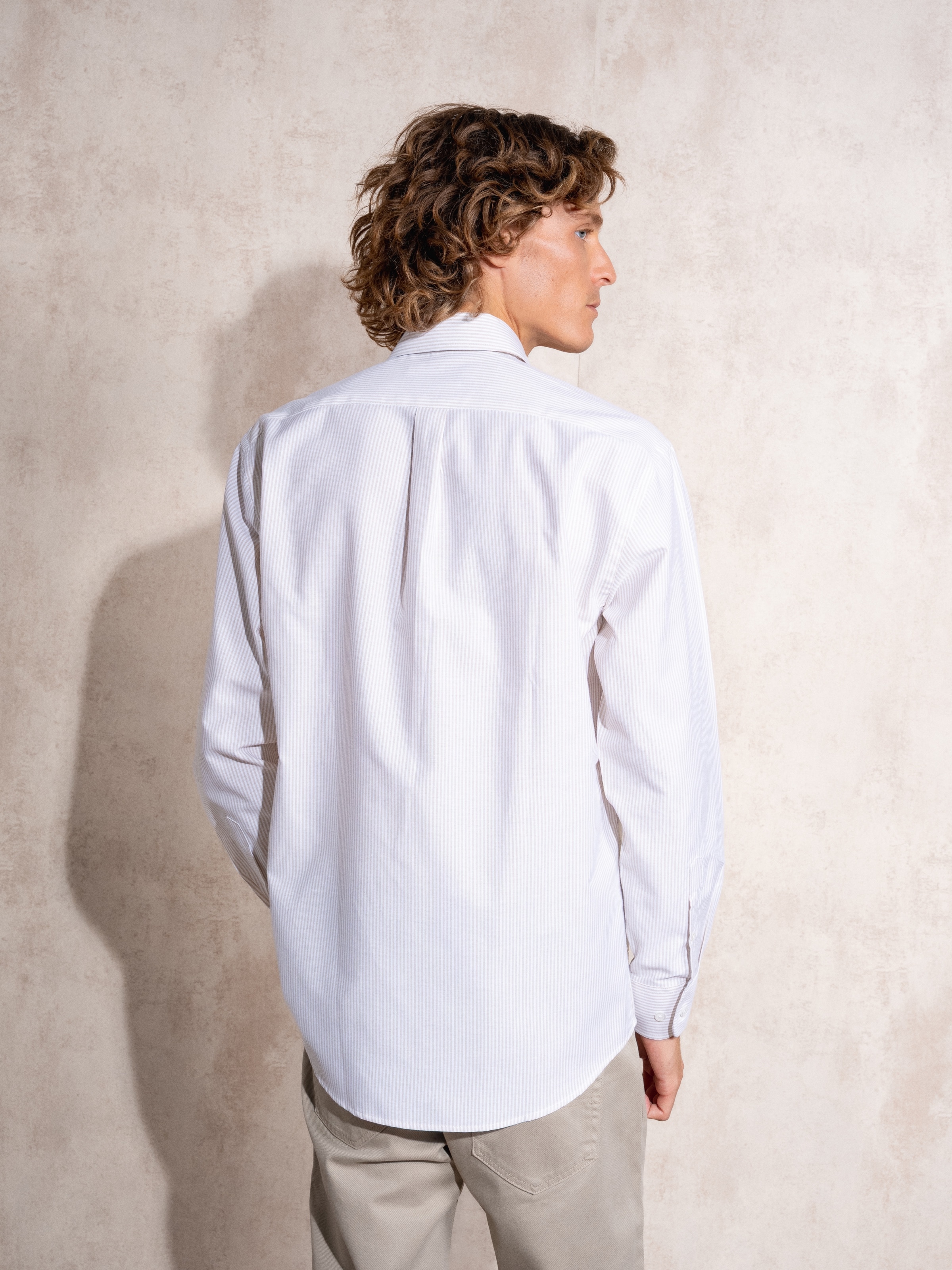 Camisa às riscas Bege-6