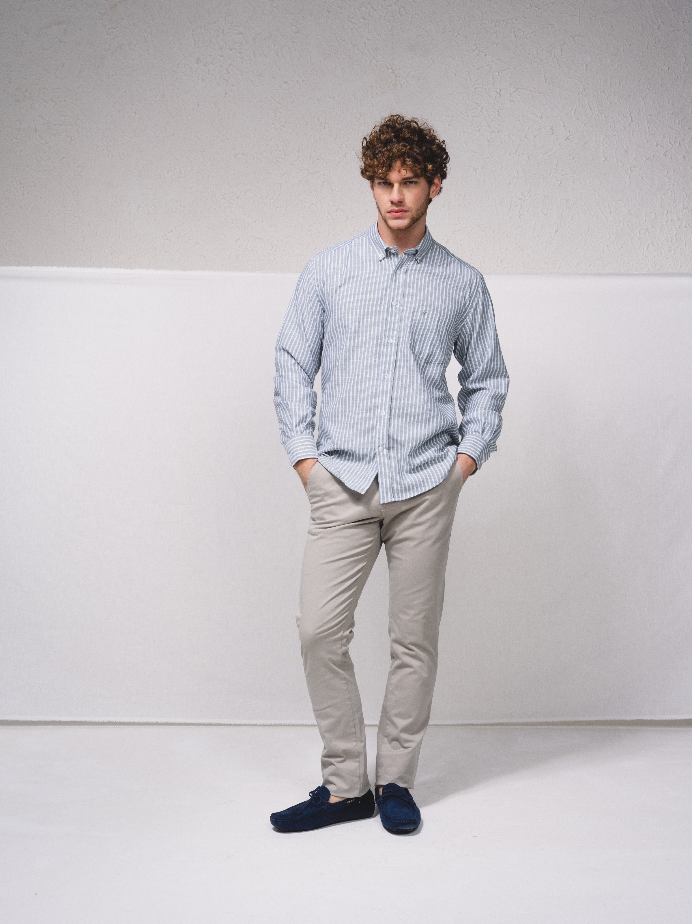 Camisa às riscas Caqui-2