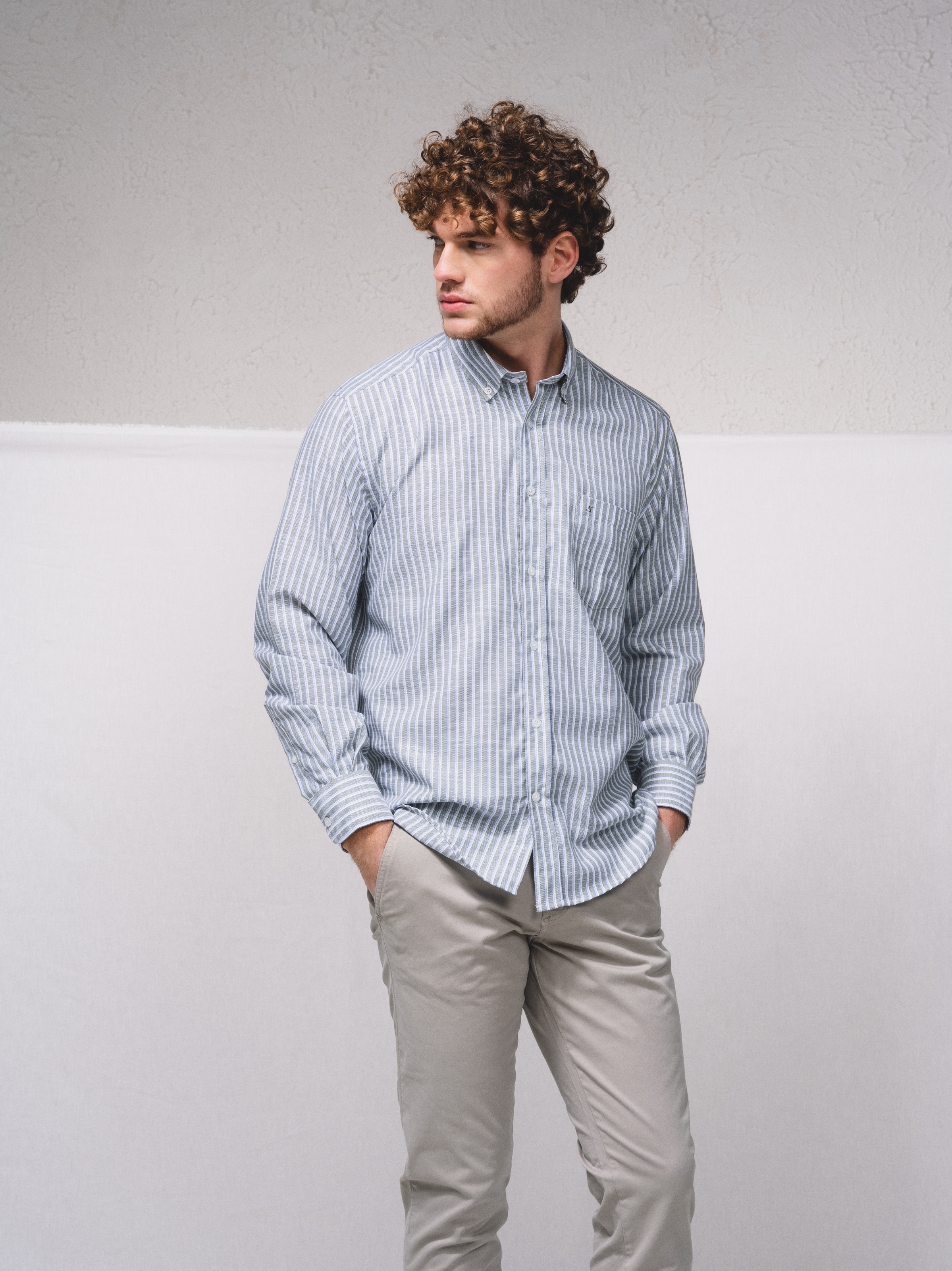 Camisa às riscas Caqui-3