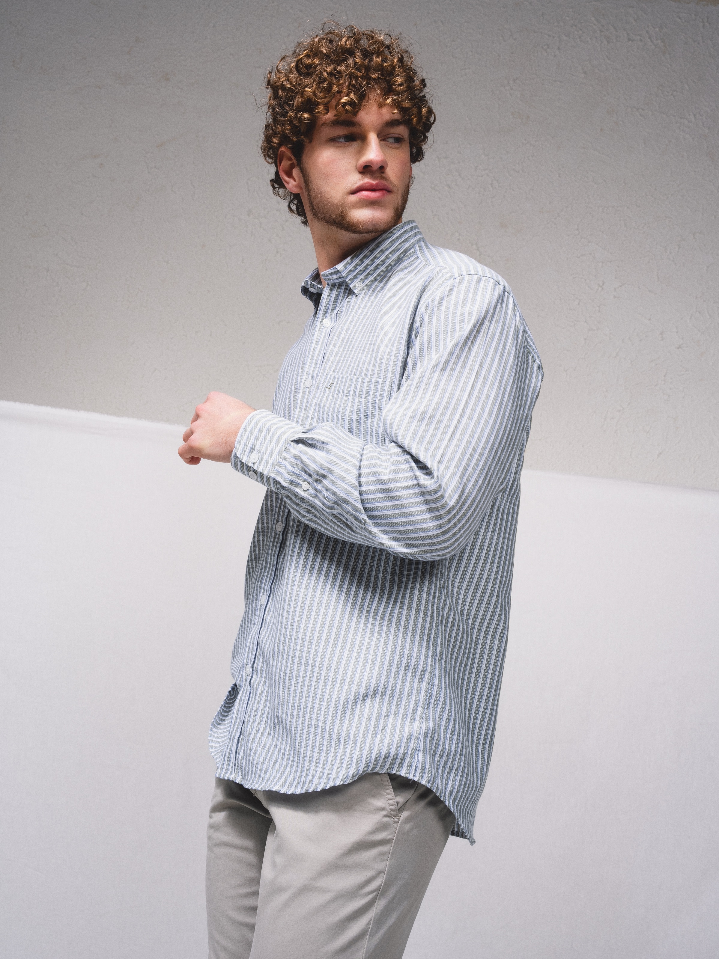 Camisa às riscas Caqui-4