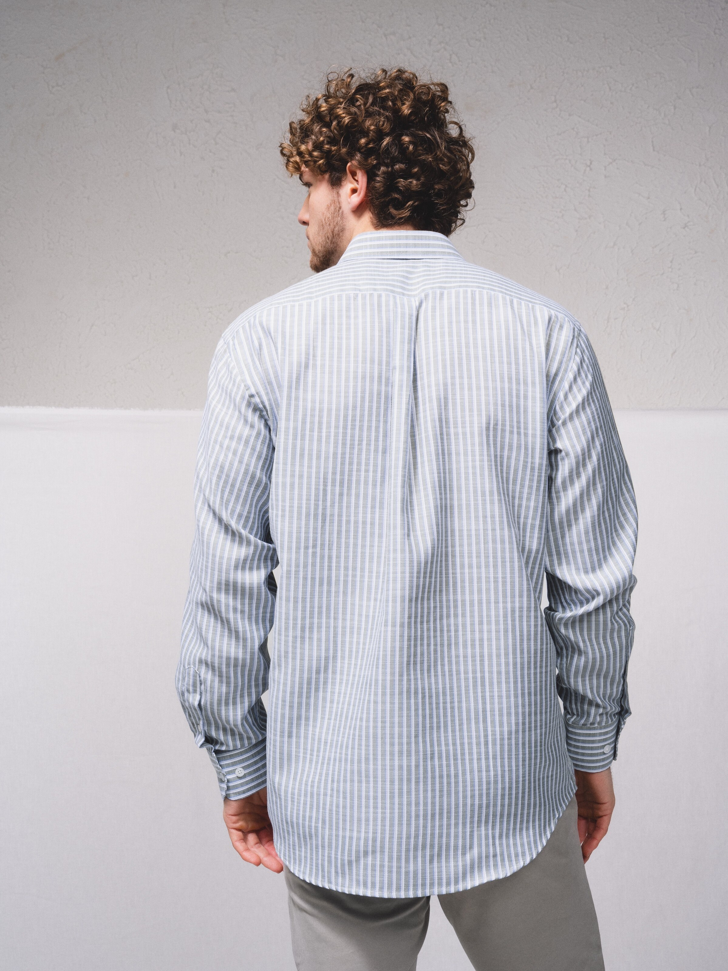 Camisa às riscas Caqui-5