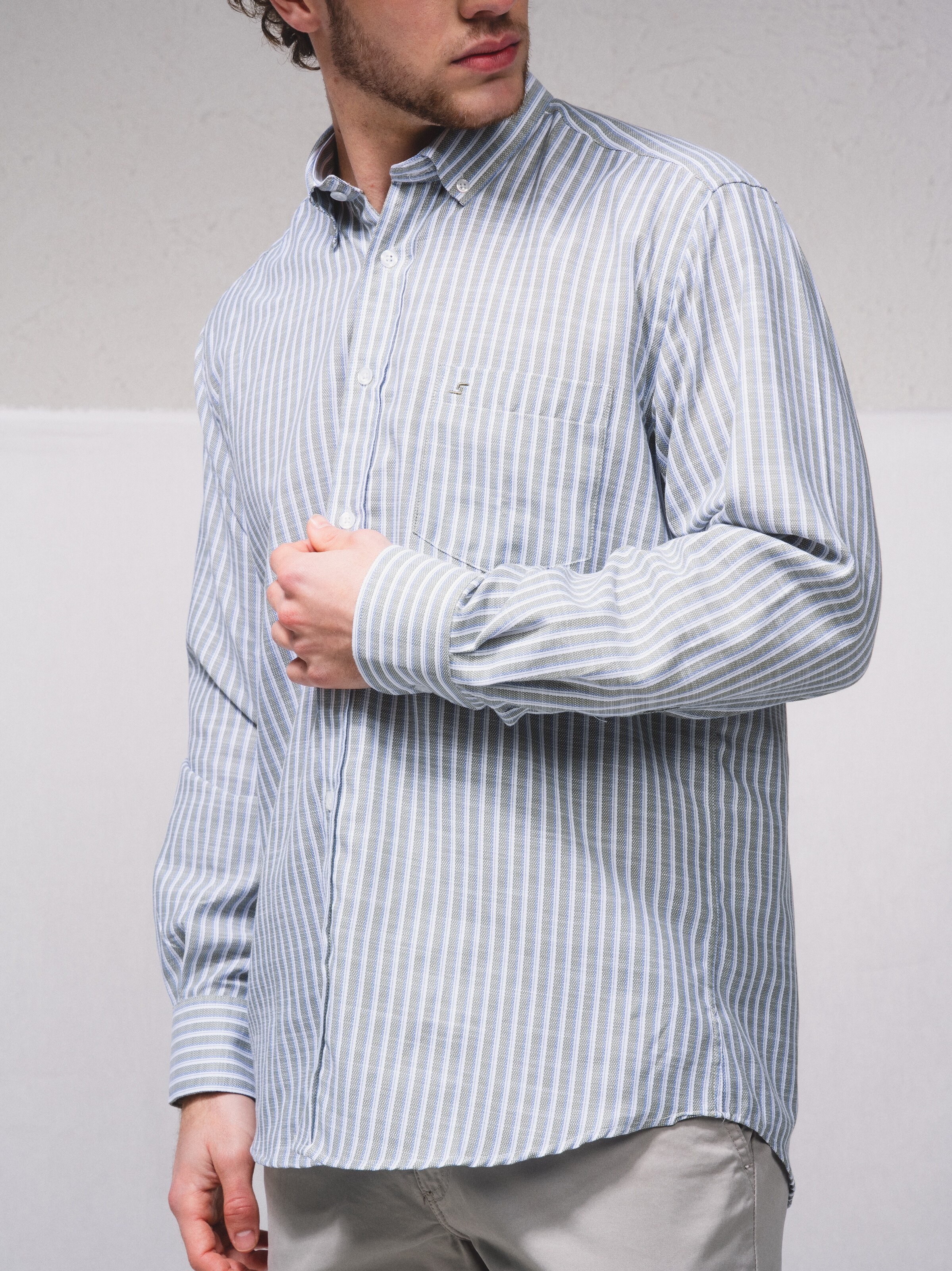 Camisa às riscas Caqui-6