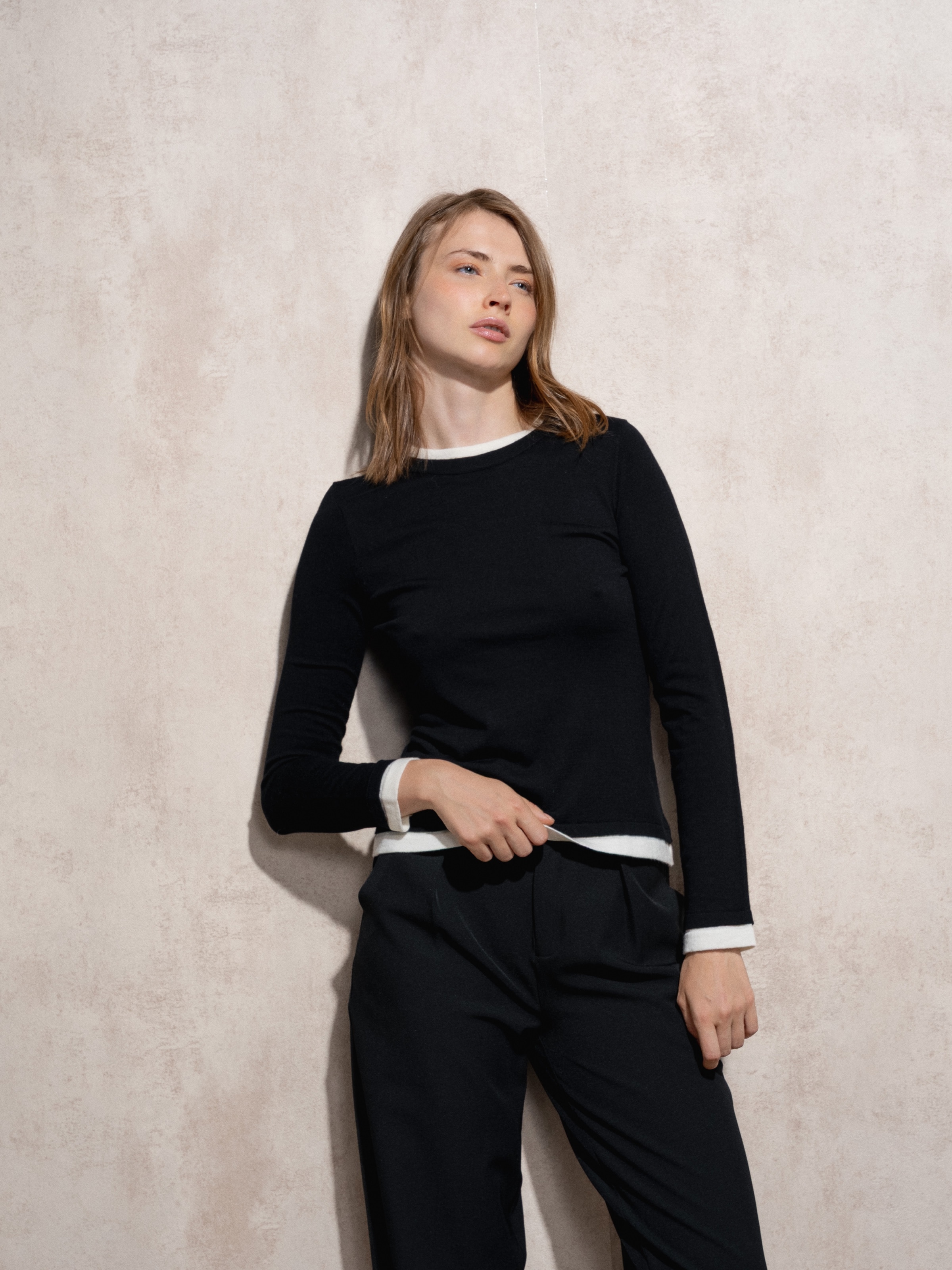 Camisola de malha decote redondo Preto-3