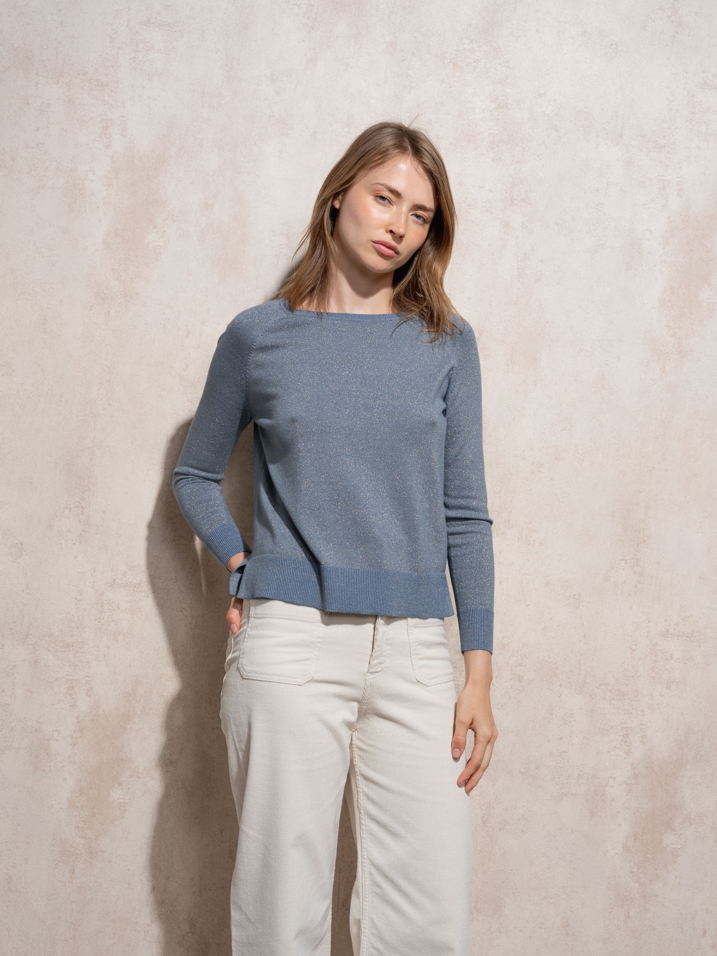 Camisola de decote redondo com lurex Azul-3