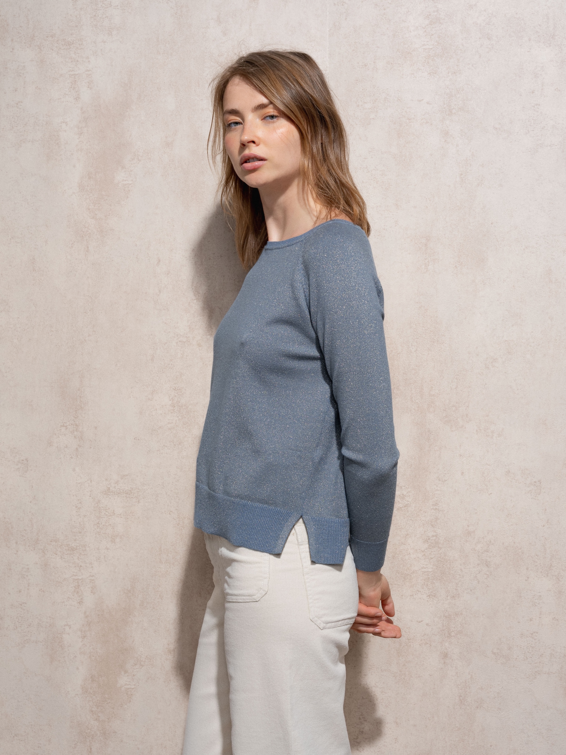 Camisola de decote redondo com lurex Azul-4