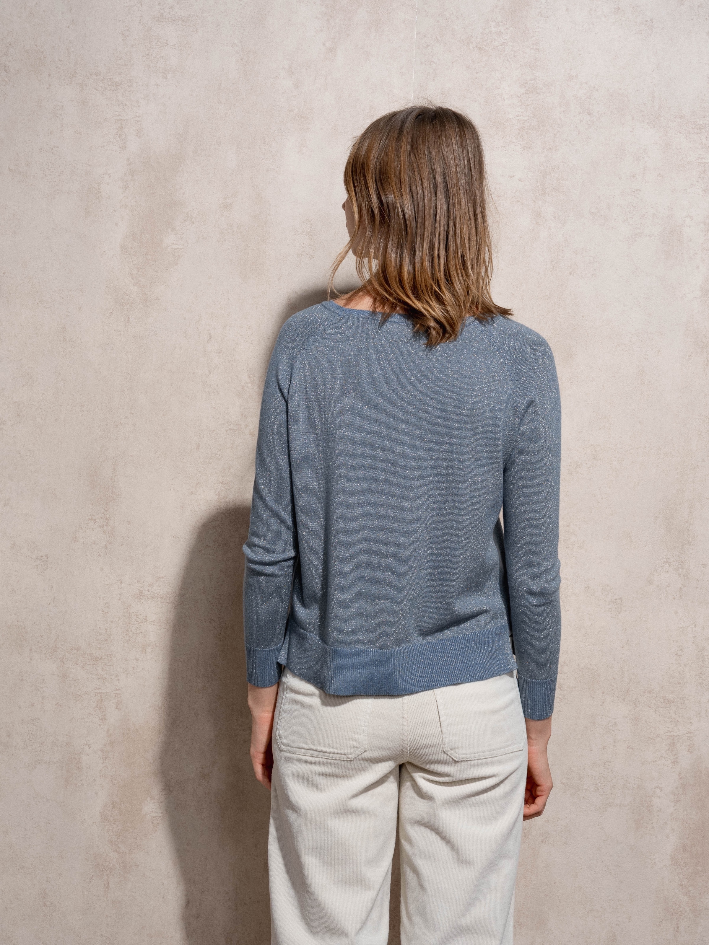 Camisola de decote redondo com lurex Azul-5