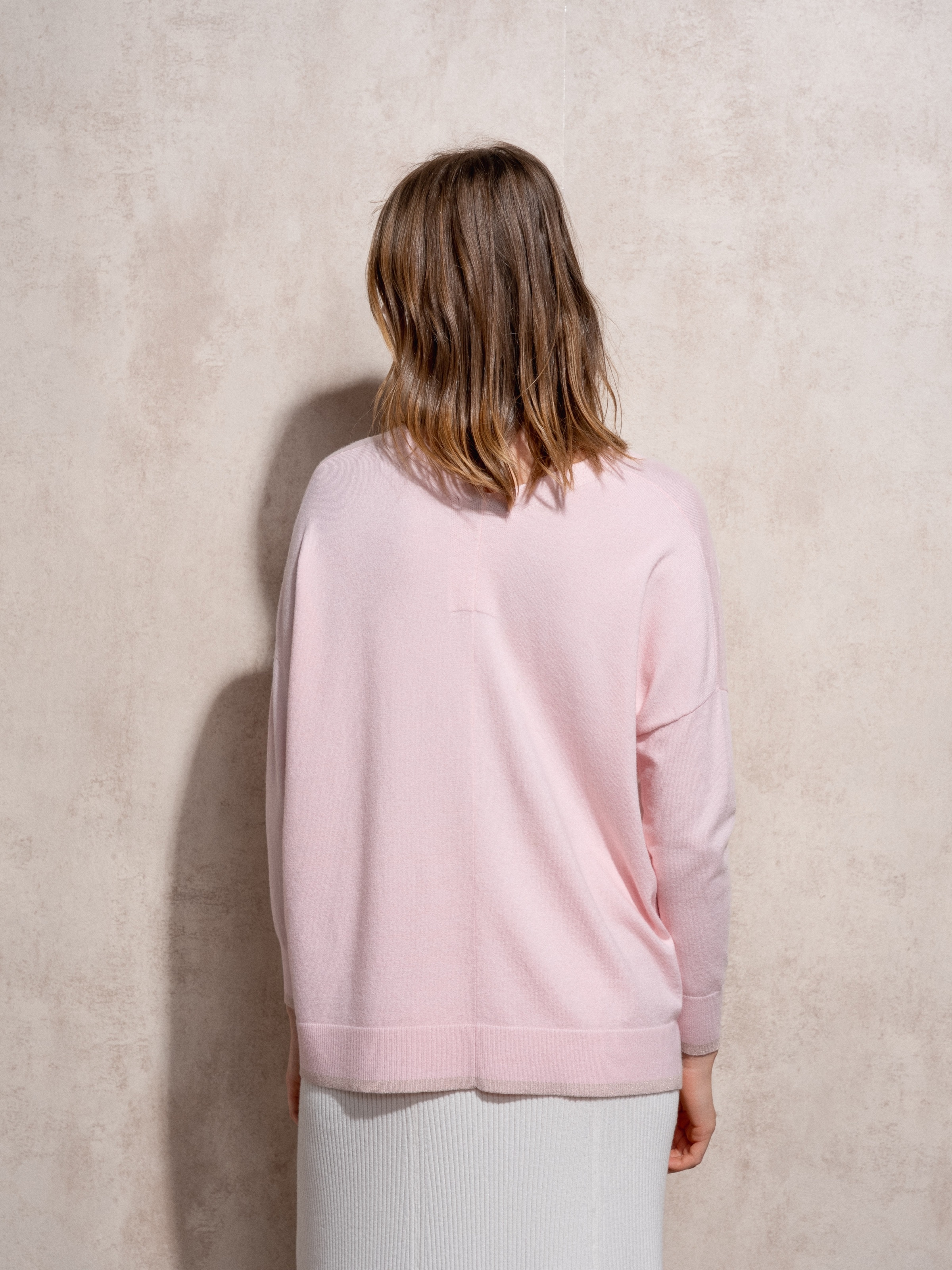 Camisola de malha com decote em bico Fúcsia-5