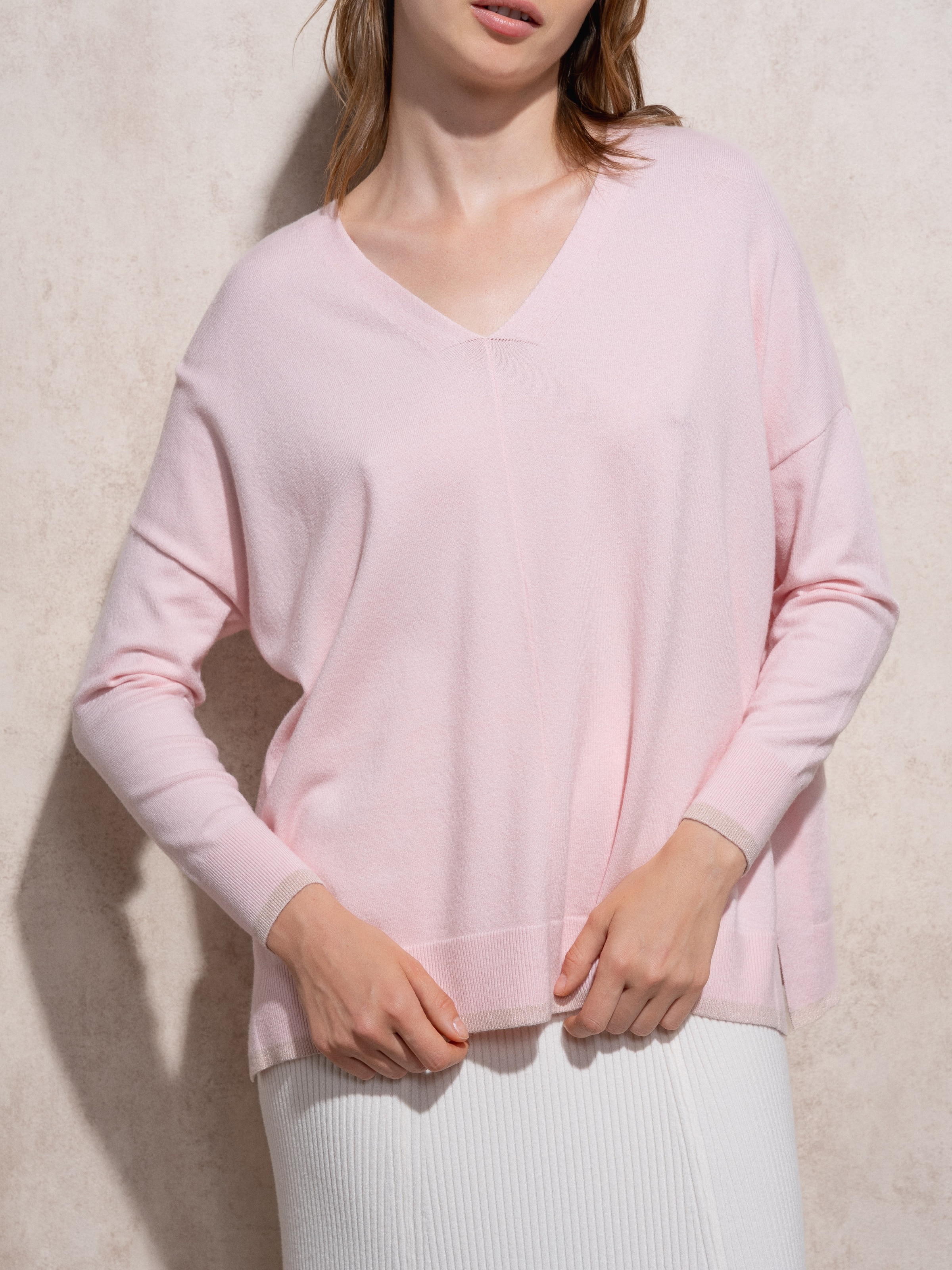 Camisola de malha com decote em bico Fúcsia-6