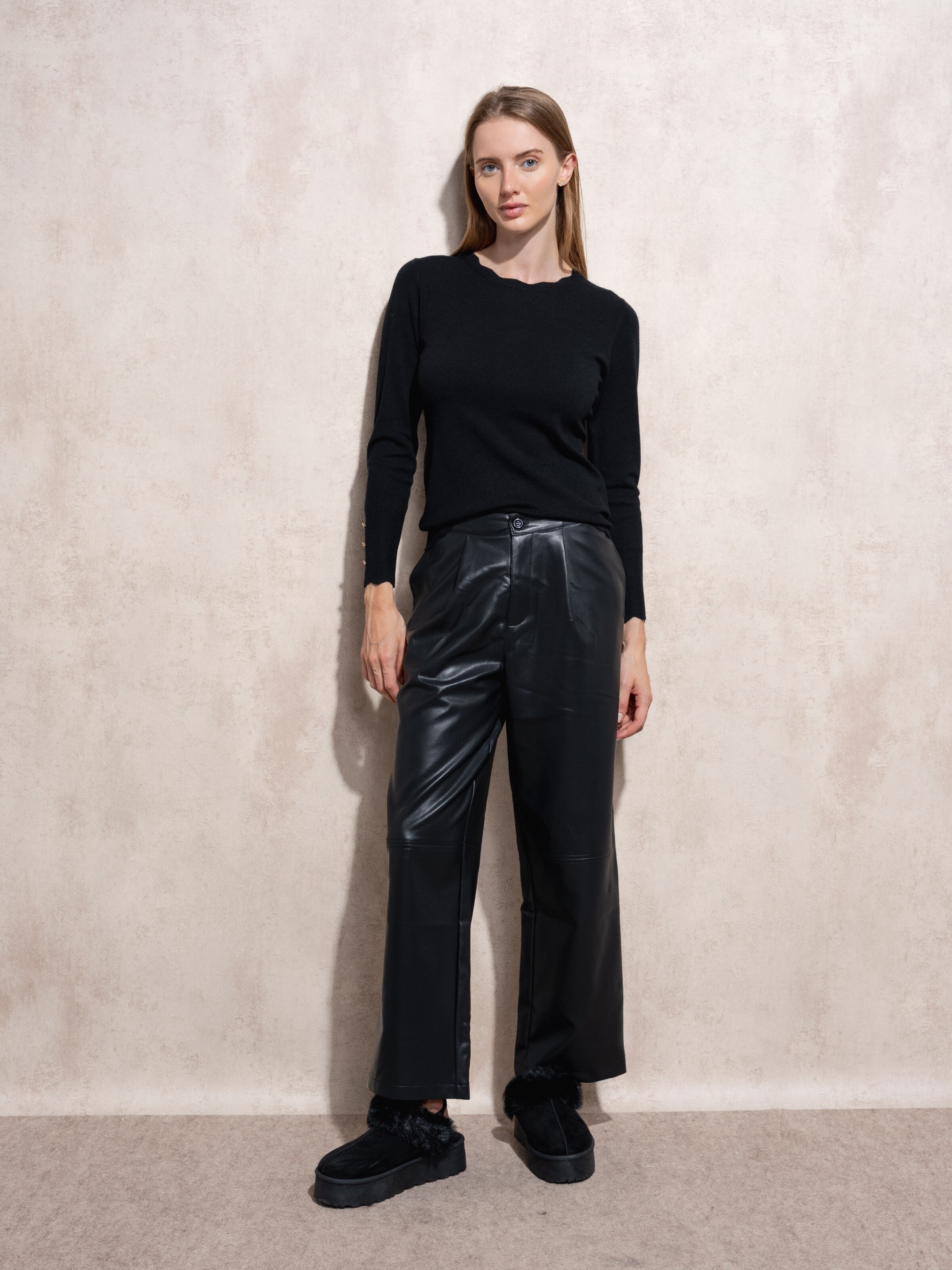 Calças em polipele Preto-2