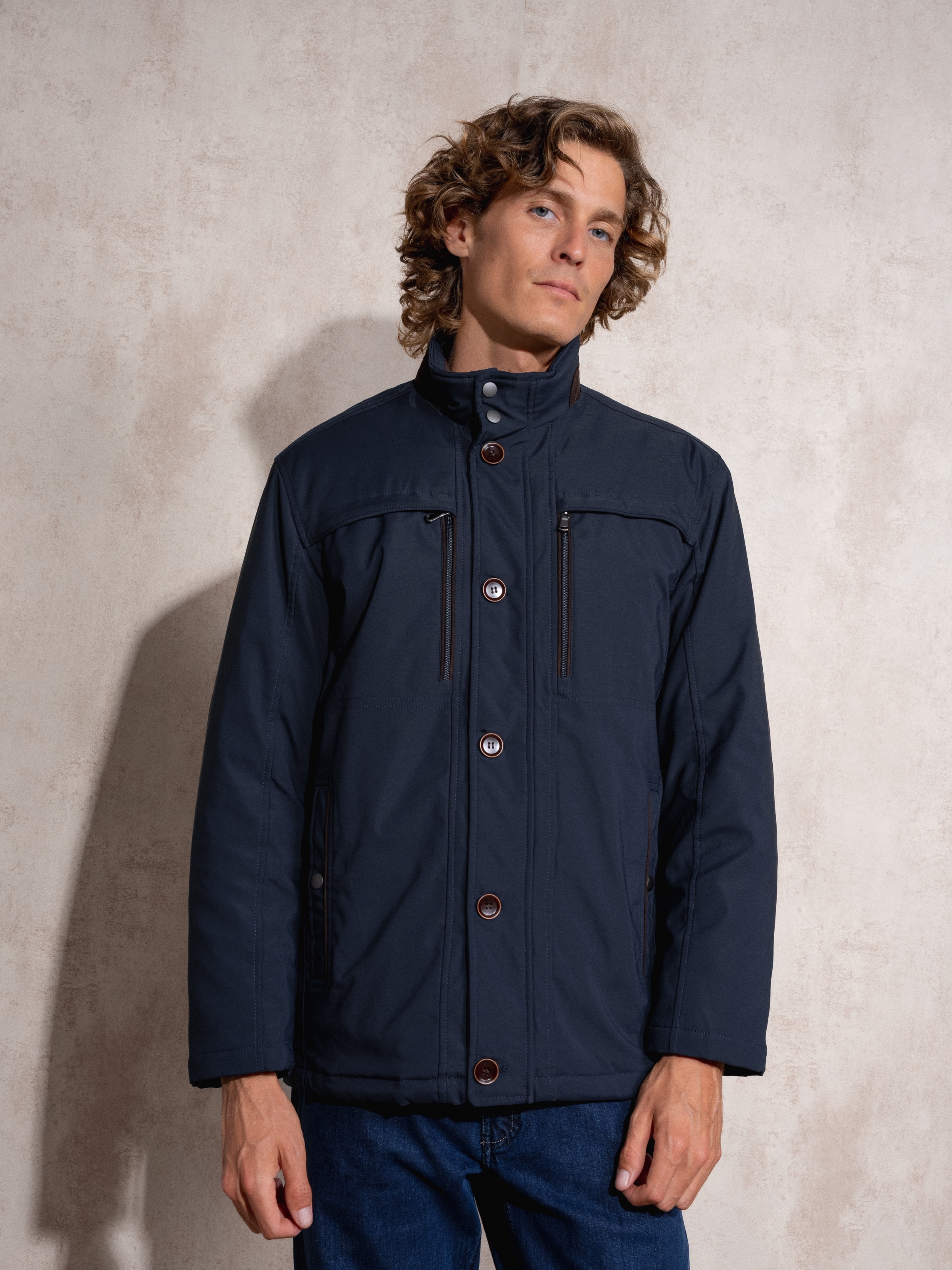 Casaco clássico com zipper Azul-marinho-2