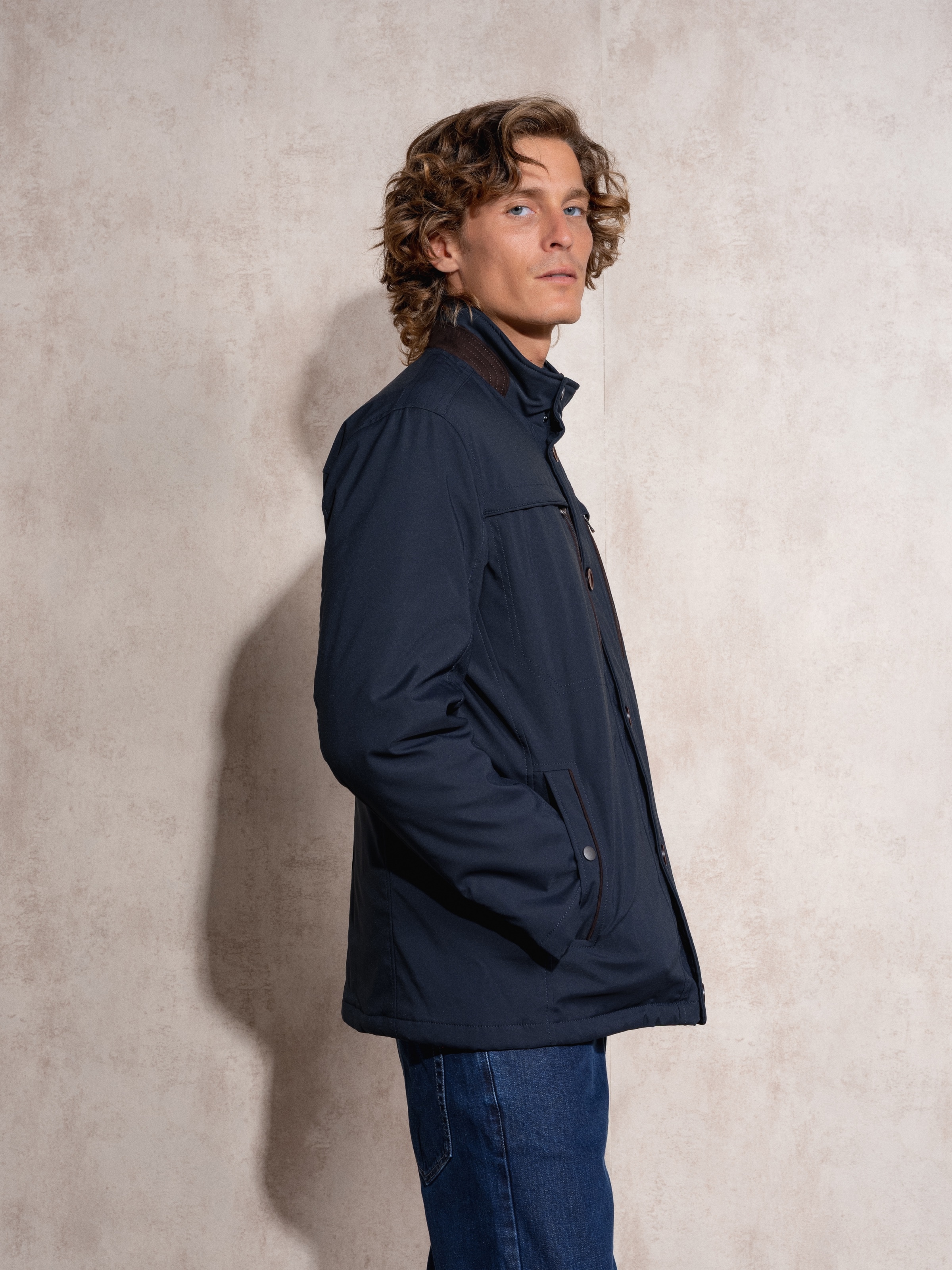 Casaco clássico com zipper Azul-marinho-4