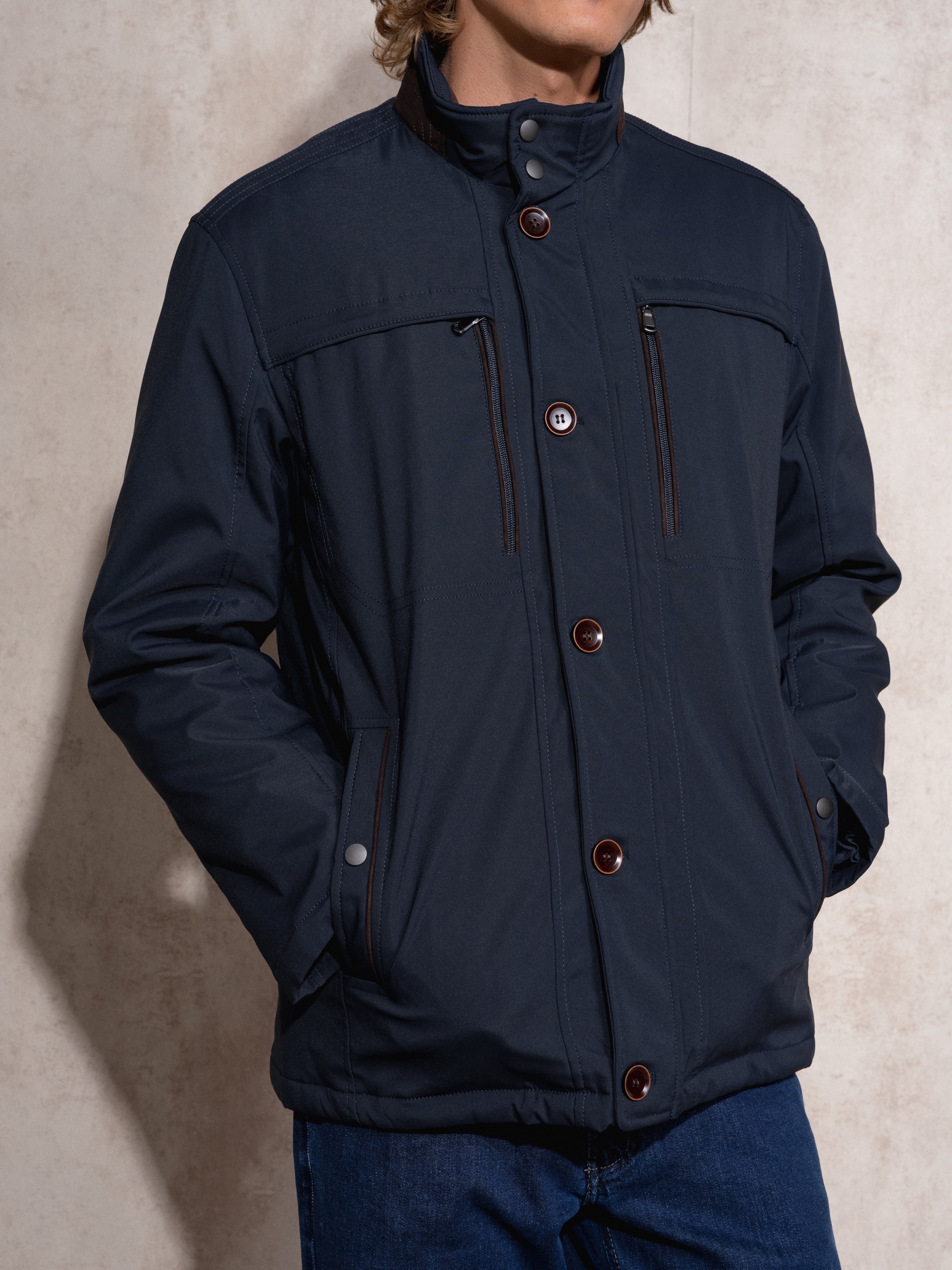 Casaco clássico com zipper Azul-marinho-6