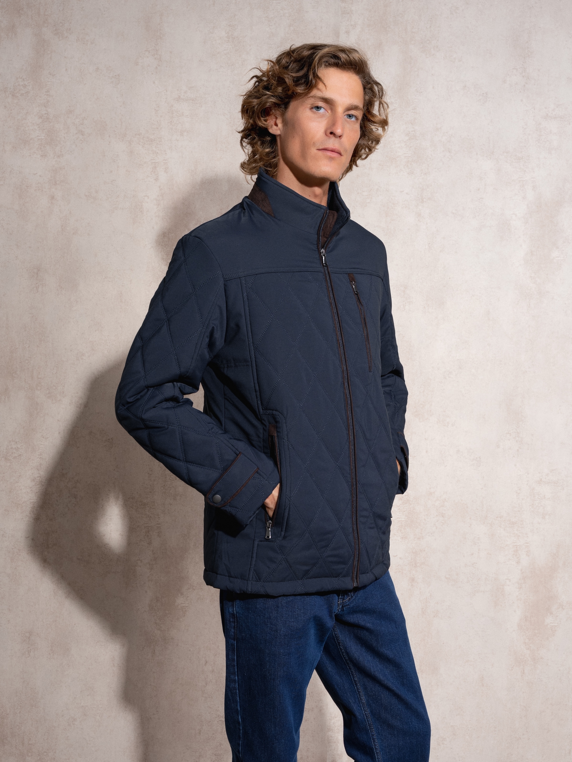 Casaco alcochoado com zipper Azul-marinho-3