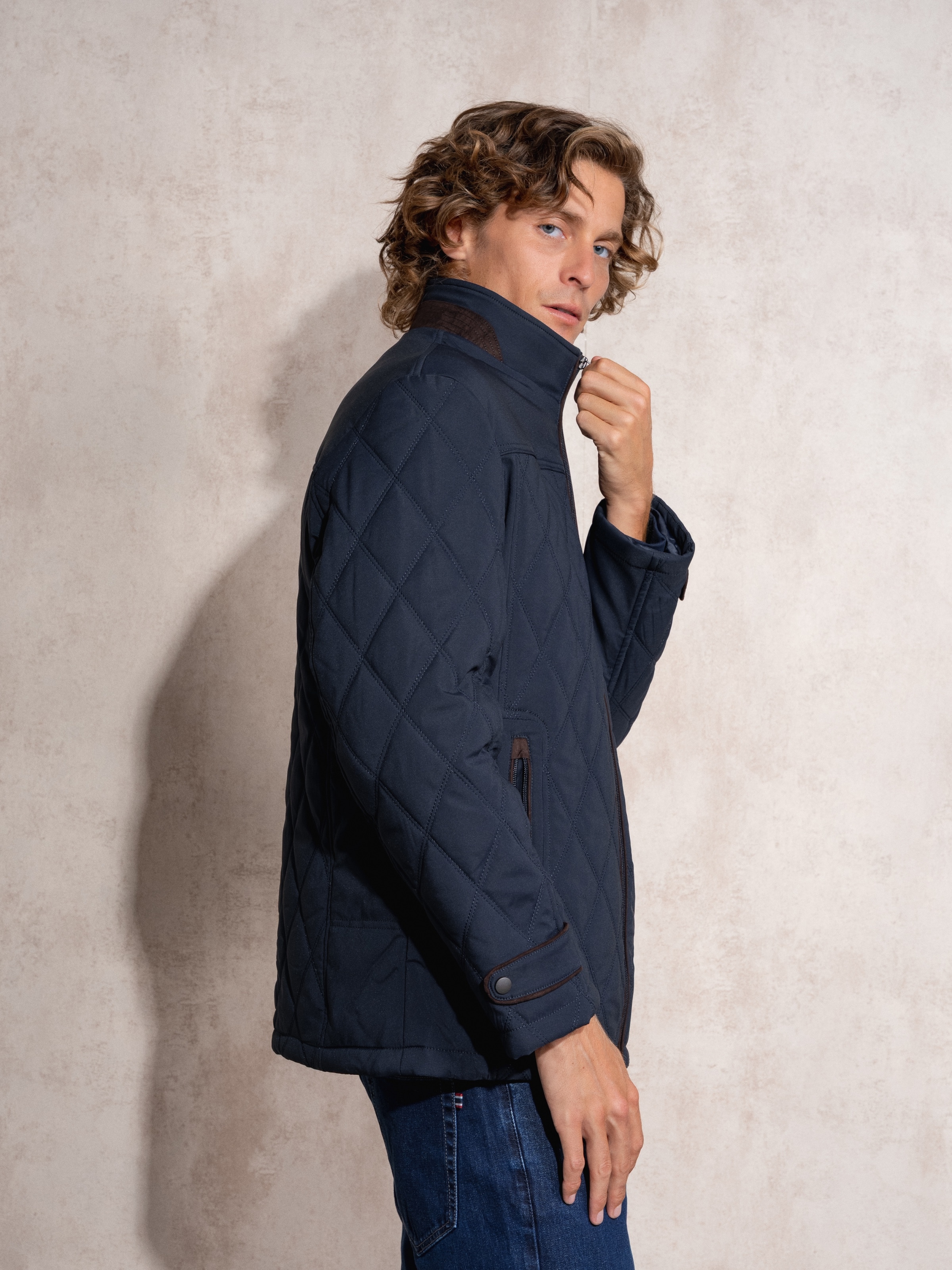 Casaco alcochoado com zipper Azul-marinho-4