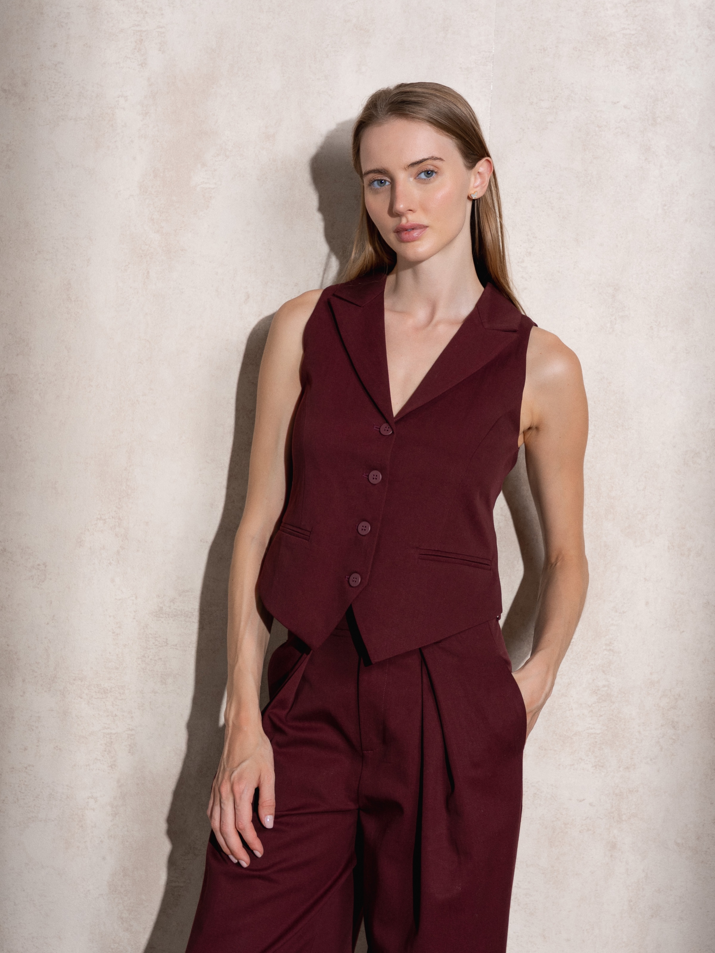 Colete de fato com botões Vermelho-3