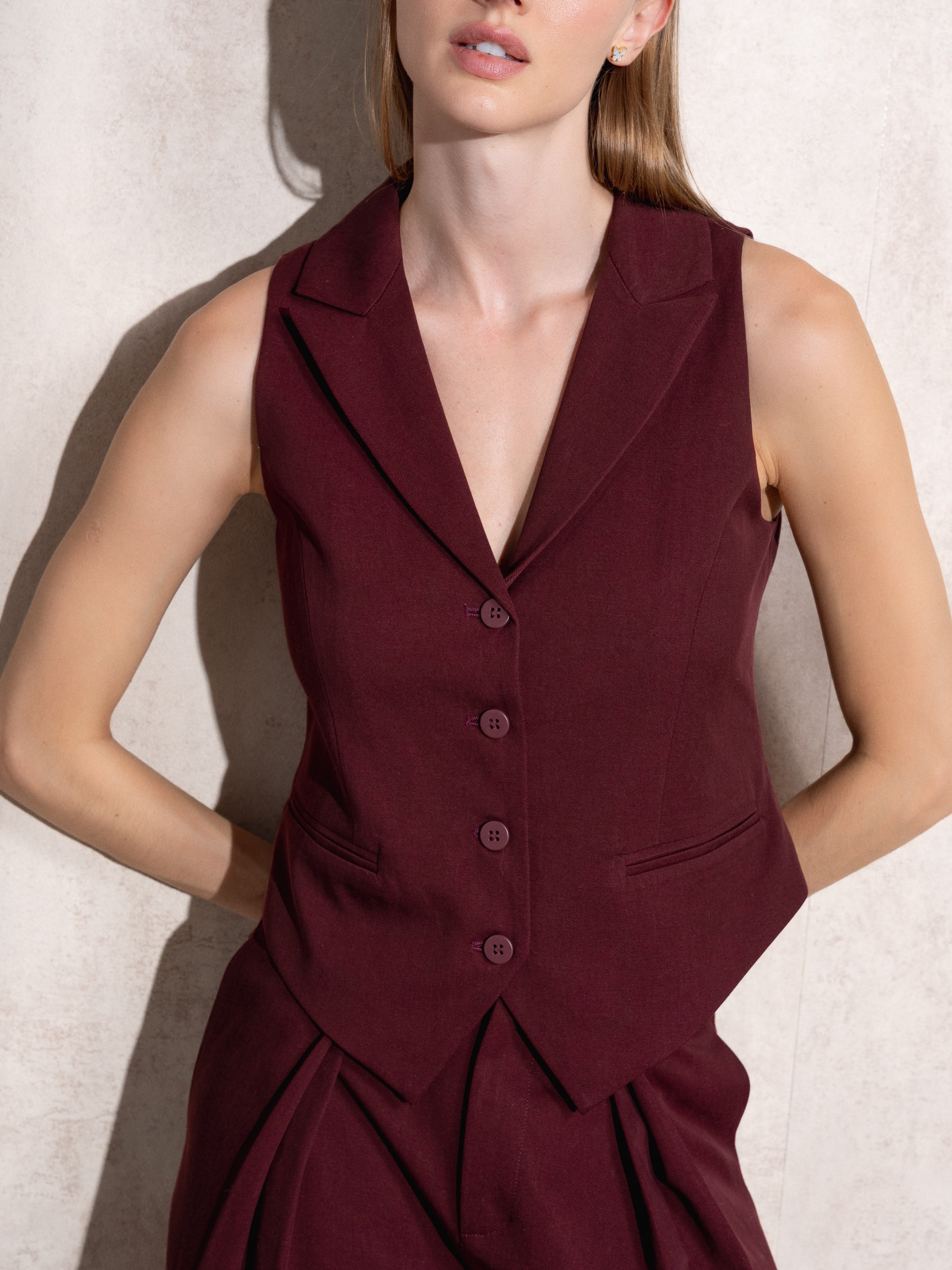 Colete de fato com botões Vermelho-6