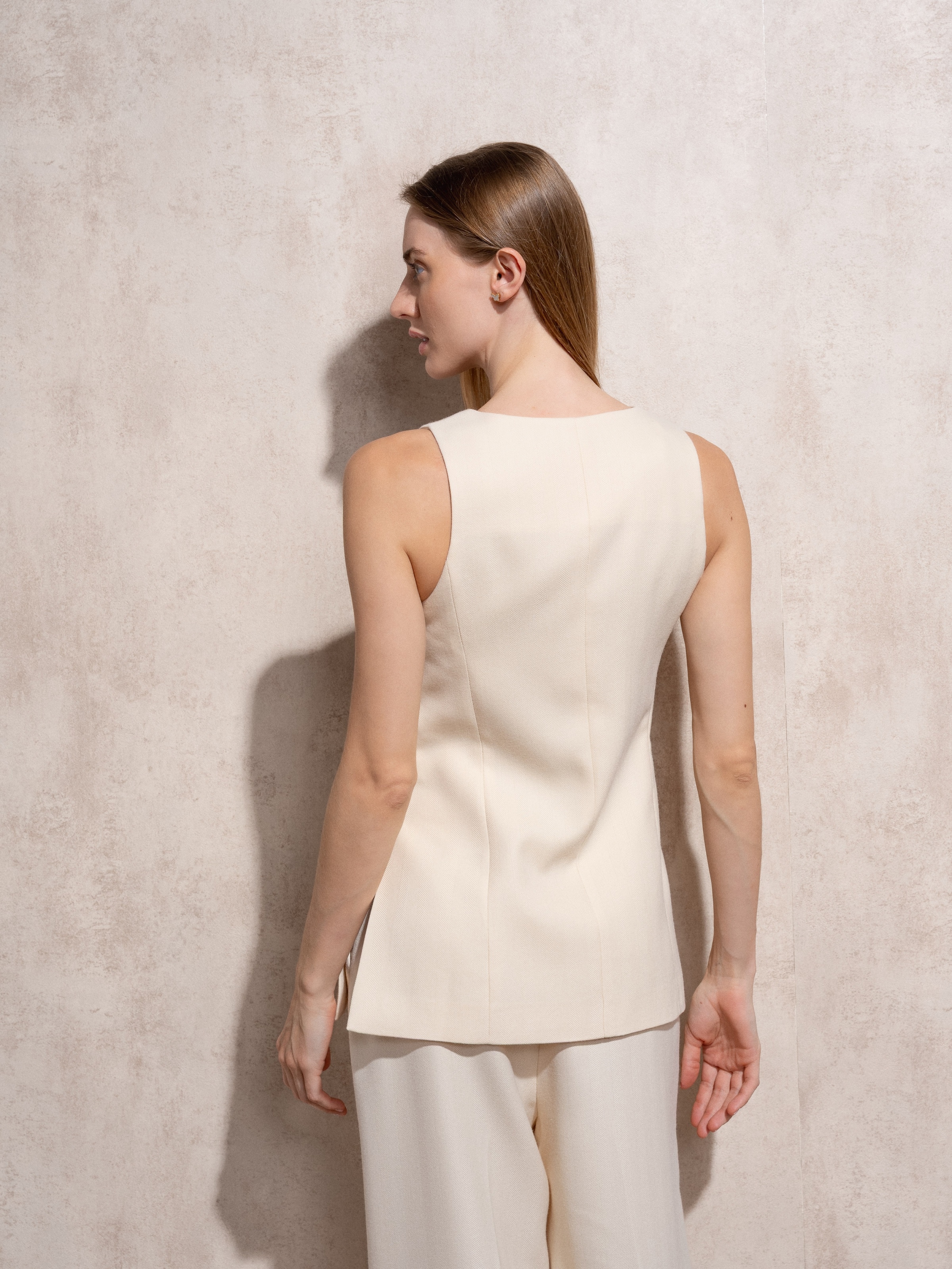 Colete comprido de fato Bege-6