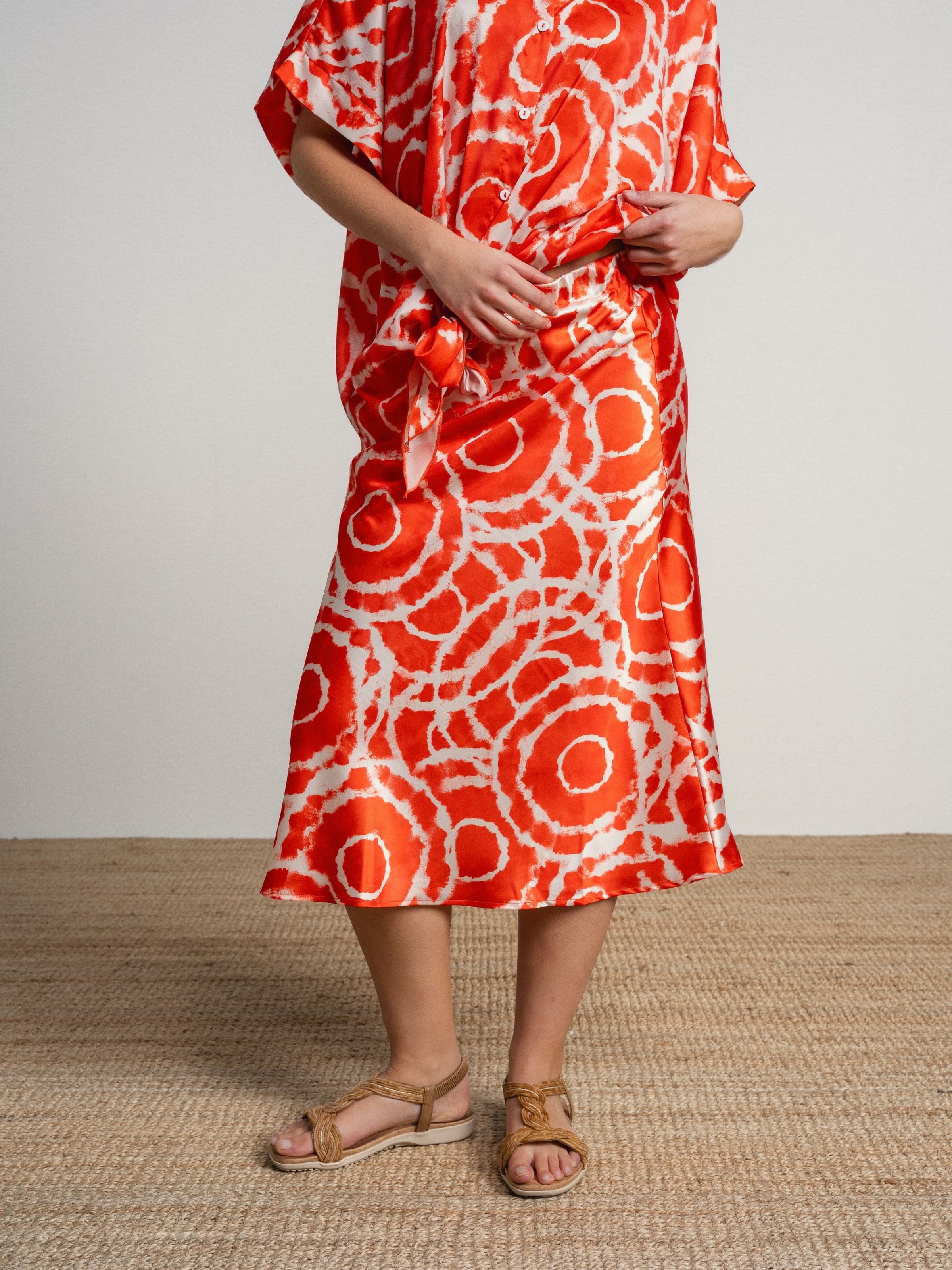 Saia midi com estampado Laranja-3