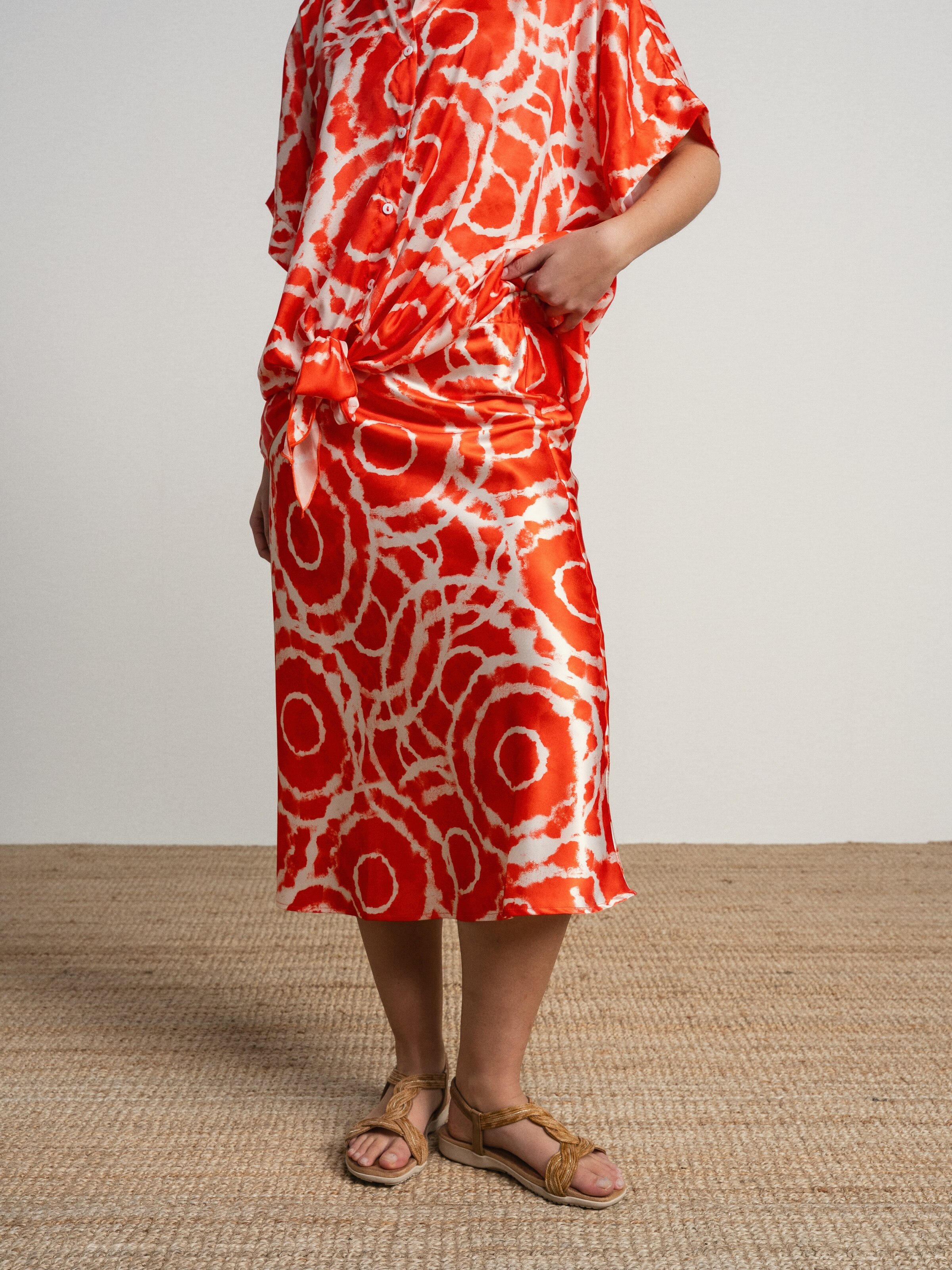 Saia midi com estampado Laranja-4